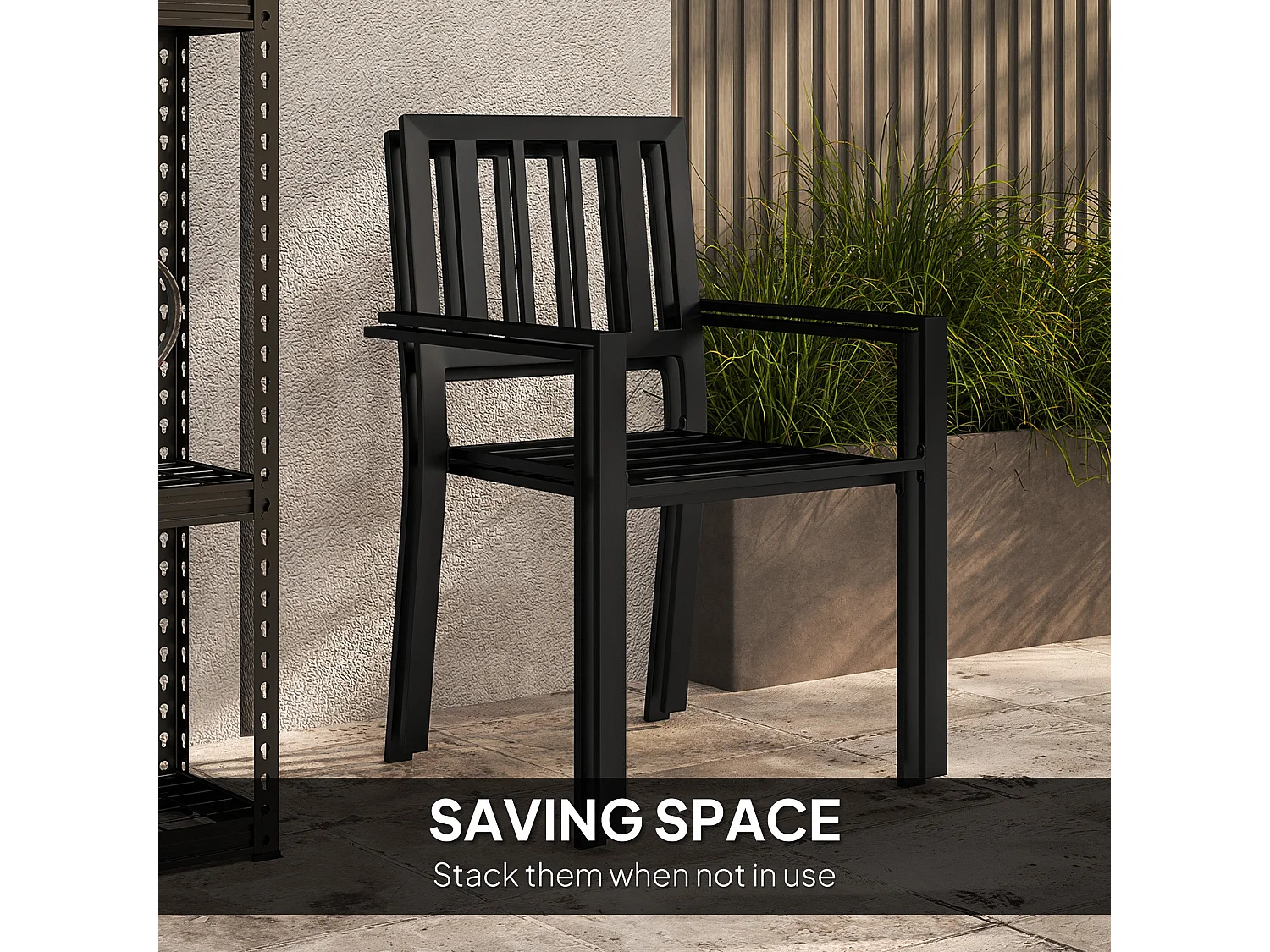 Nalane 3 Piece Patio Bistro Set Round PSPC Table with 2 Stackable Slatted Chairs