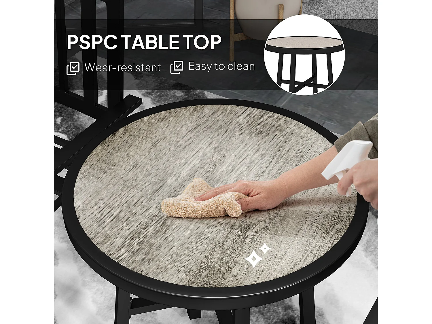 Nalane 3 Piece Patio Bistro Set Round PSPC Table with 2 Stackable Slatted Chairs