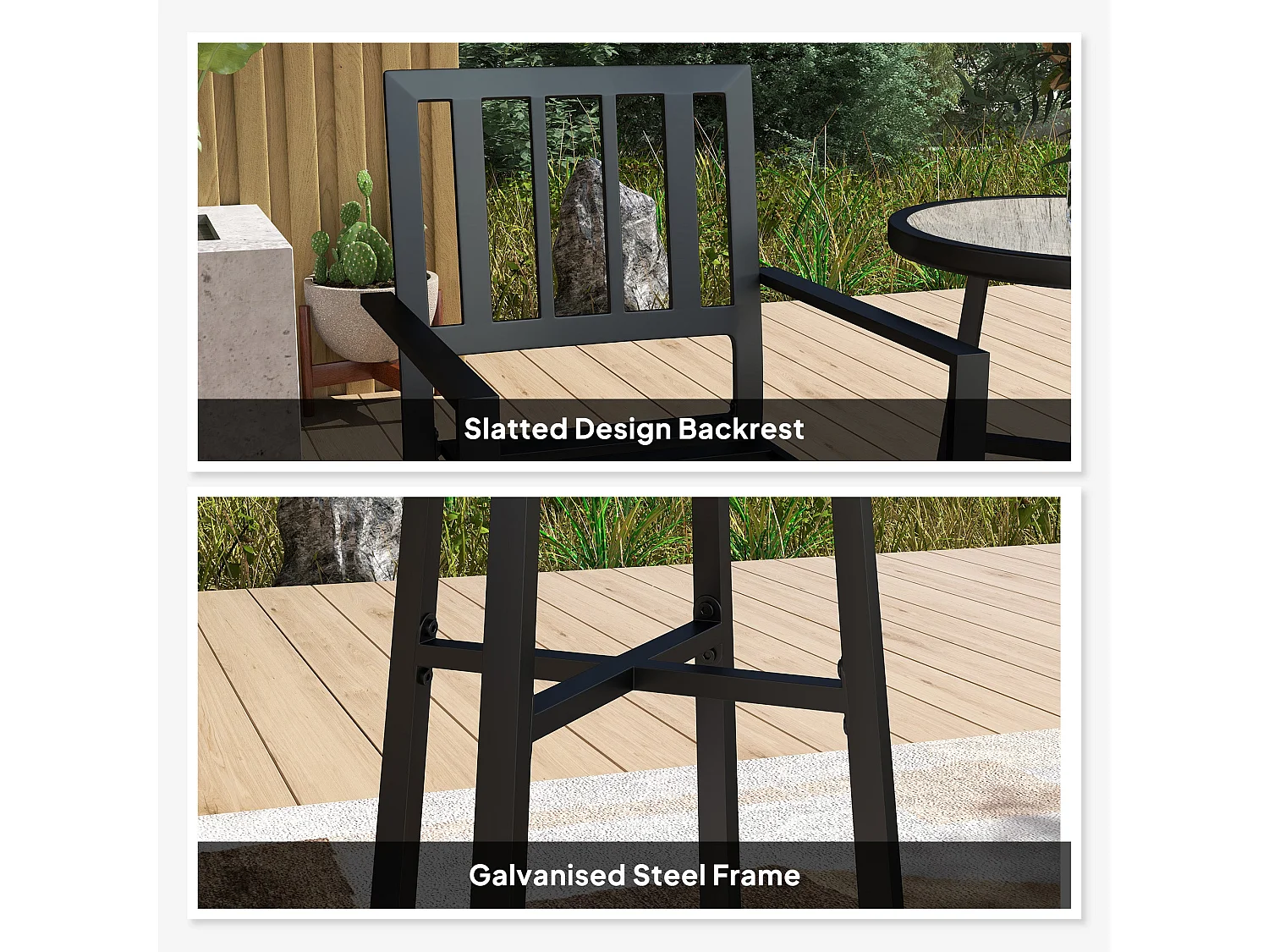 Nalane 3 Piece Patio Bistro Set Round PSPC Table with 2 Stackable Slatted Chairs