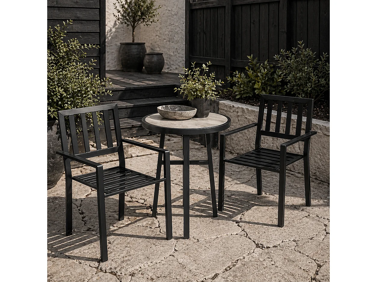 Nalane 3 Piece Patio Bistro Set Round PSPC Table with 2 Stackable Slatted Chairs
