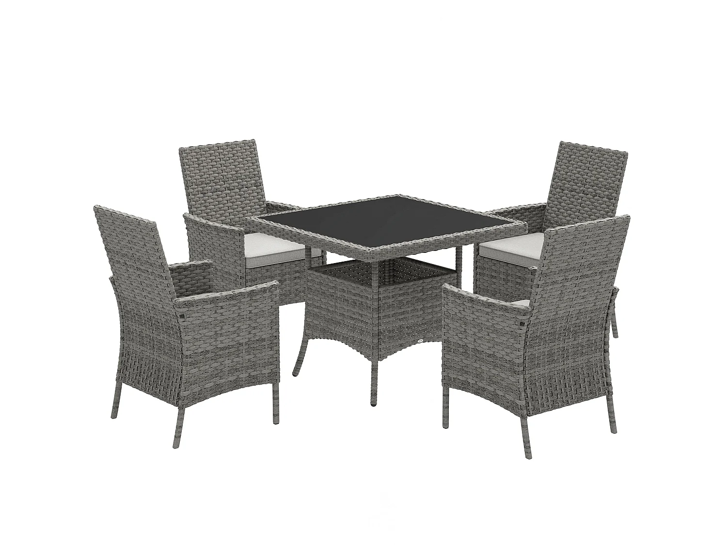 Noha Grey Rattan 4 Seater Outdoor Dining Set with Square Tempered Glass Table