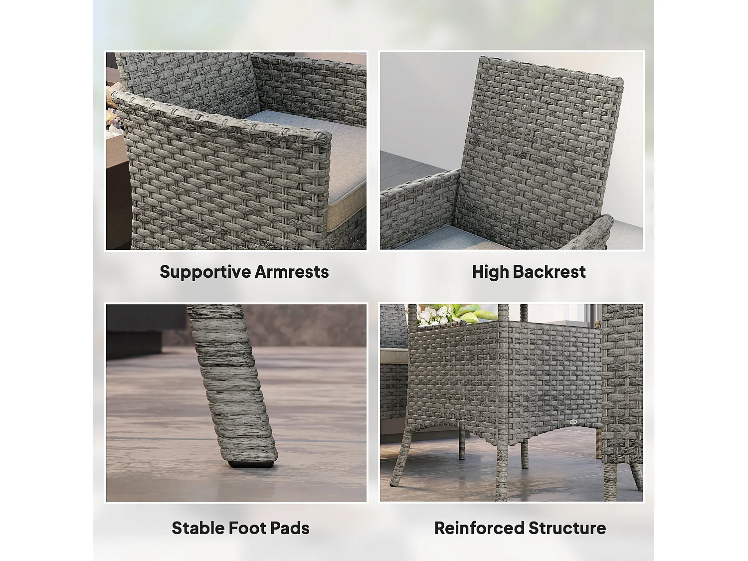 Noha Grey Rattan 4 Seater Outdoor Dining Set with Square Tempered Glass Table