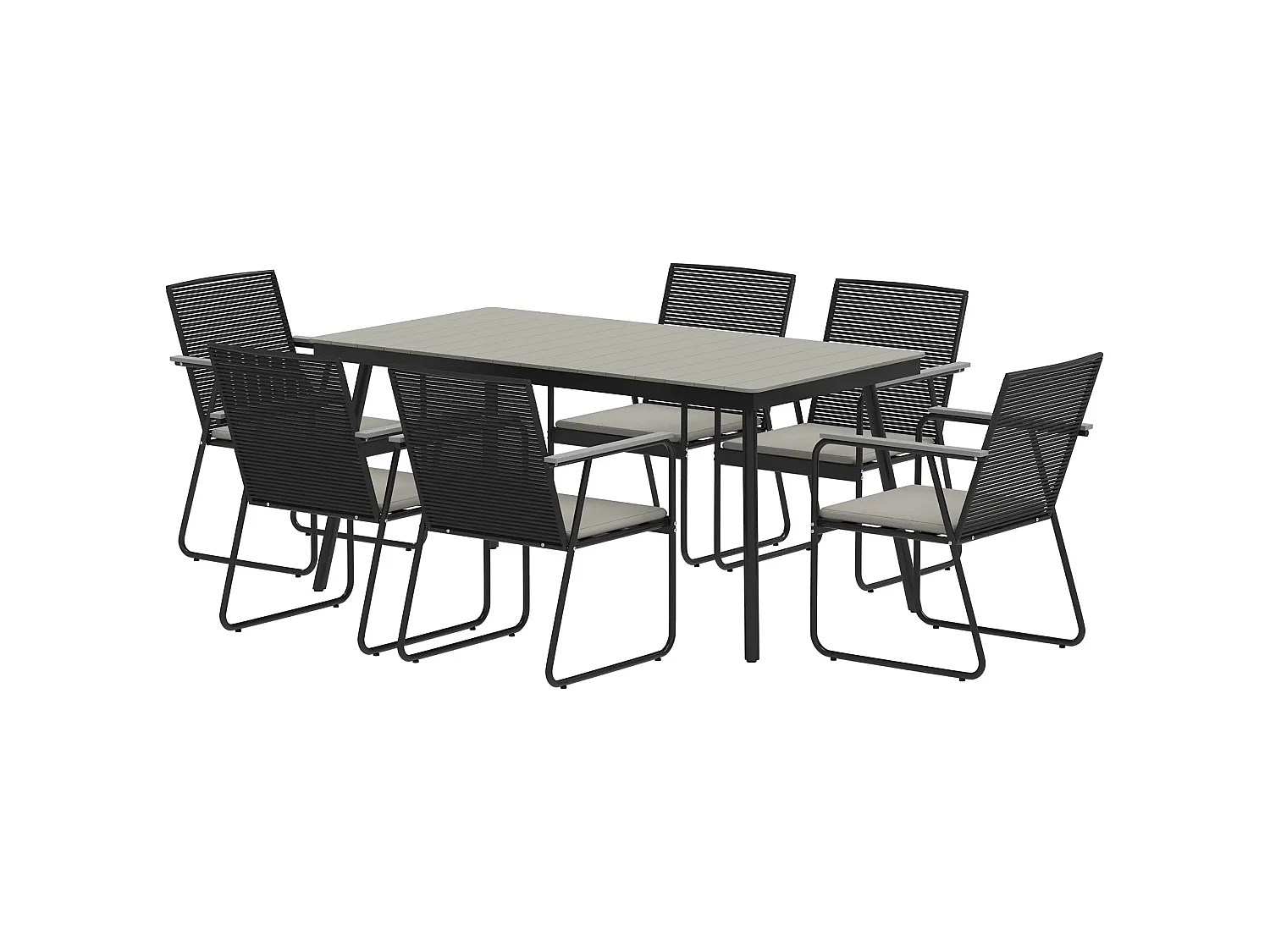 Karutte 6 Seater Outdoor Dining Set Rectangular WPC Table Rattan Back Cushioned Chairs Grey/Black