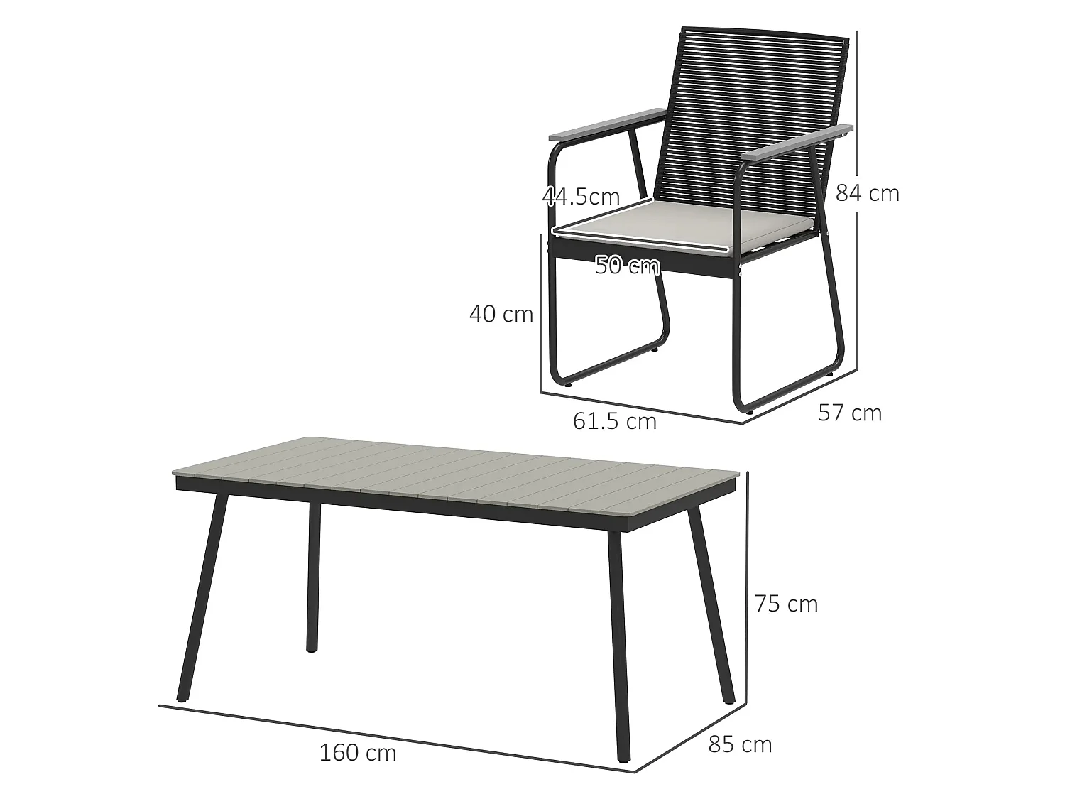 Karutte 6 Seater Outdoor Dining Set Rectangular WPC Table Rattan Back Cushioned Chairs Grey/Black