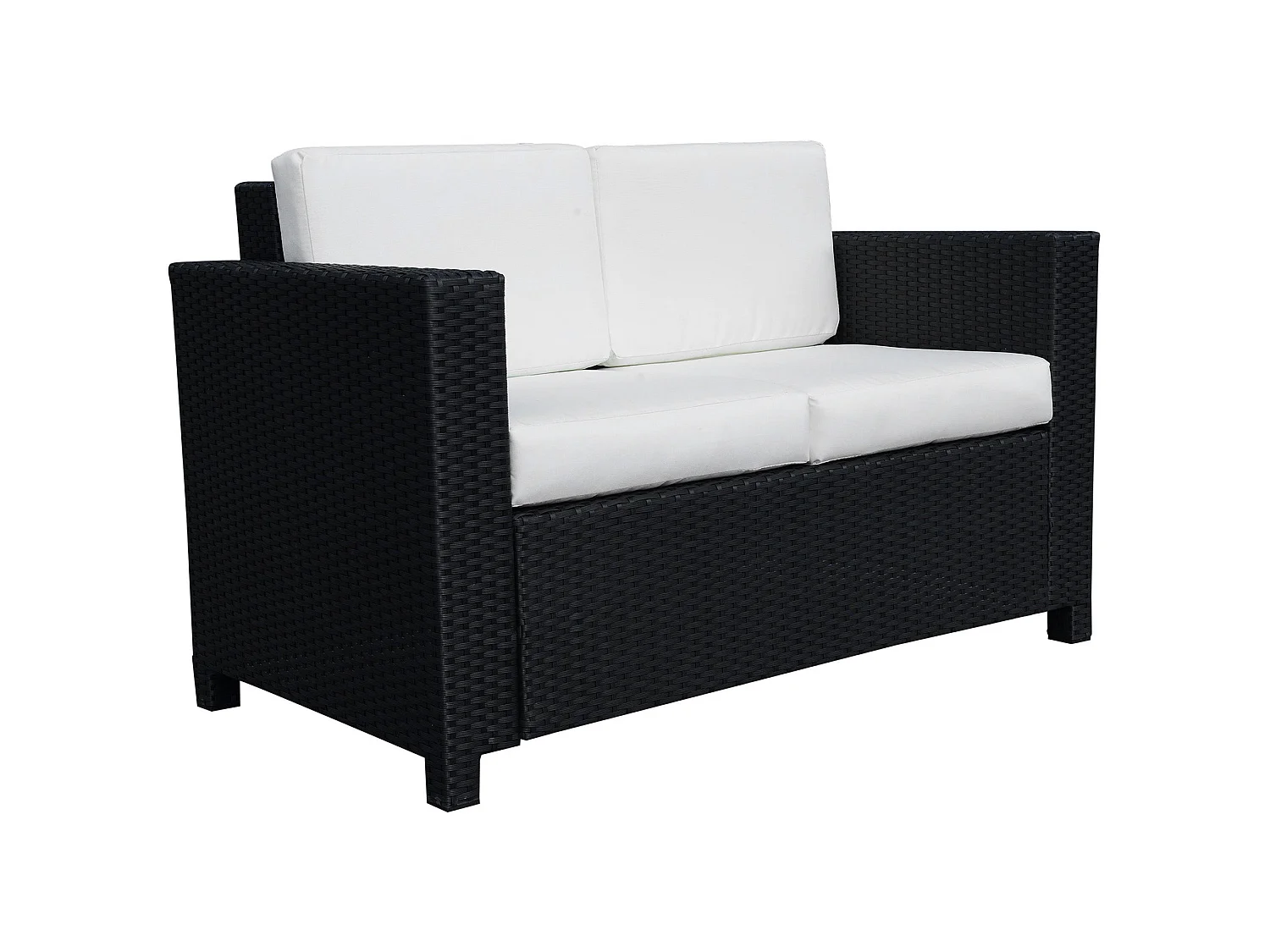 Toha Rattan 2 Seater Outdoor Sofa Black with Cream Cushions