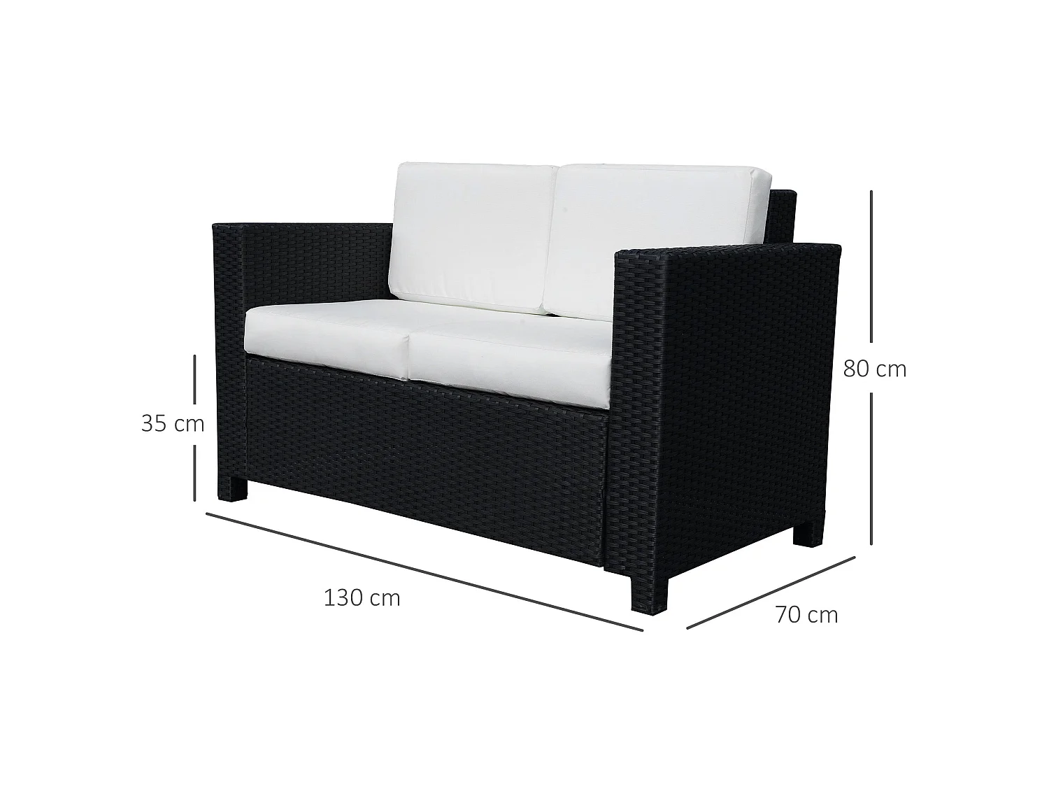 Toha Rattan 2 Seater Outdoor Sofa Black with Cream Cushions