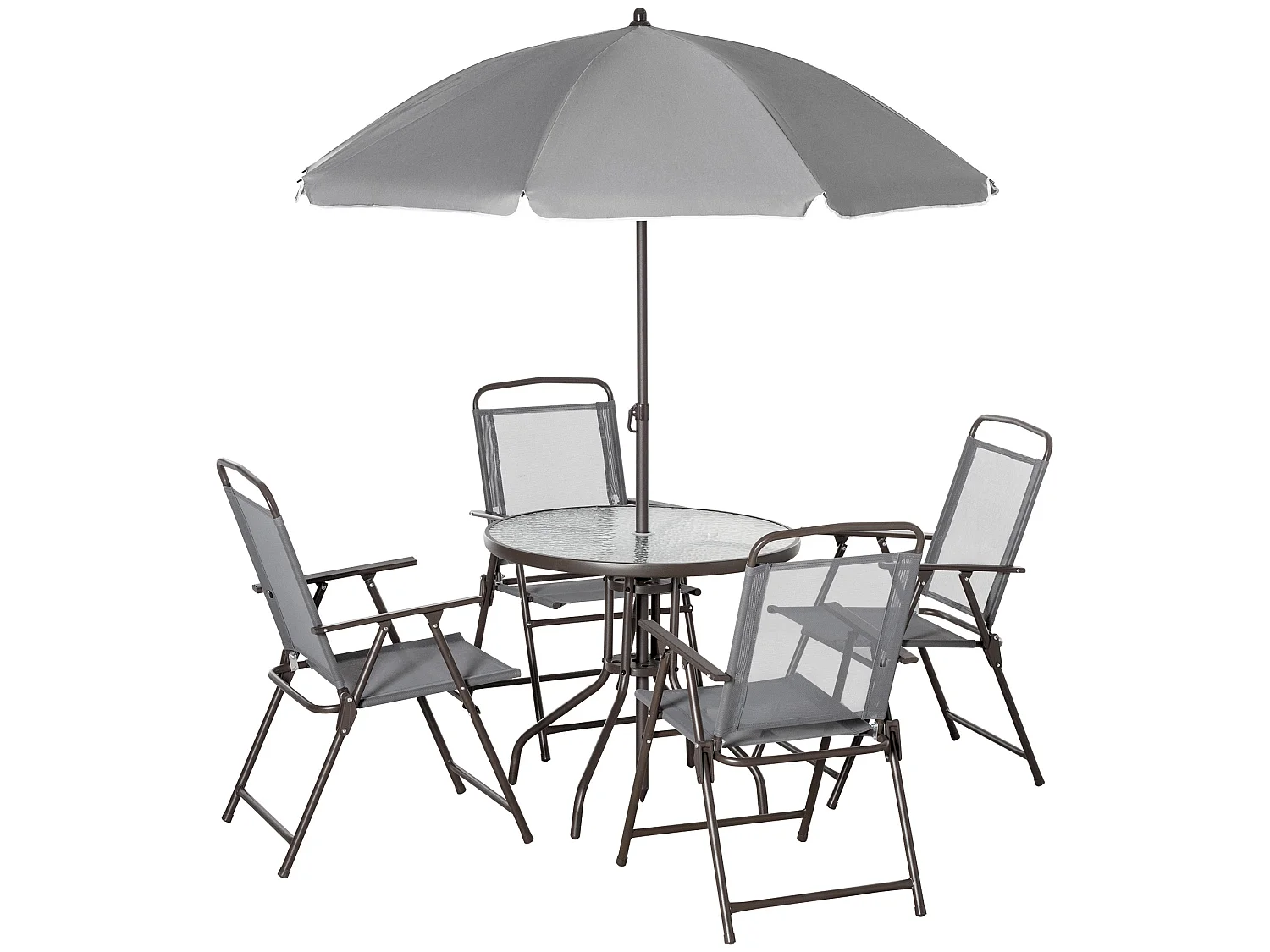 Misotte 4 Seater Outdoor Dining Set Folding Mesh Chairs Round Tempered Glass Table Parasol