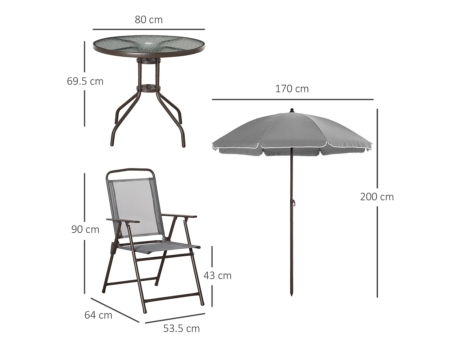 Misotte 4 Seater Outdoor Dining Set Folding Mesh Chairs Round Tempered Glass Table Parasol