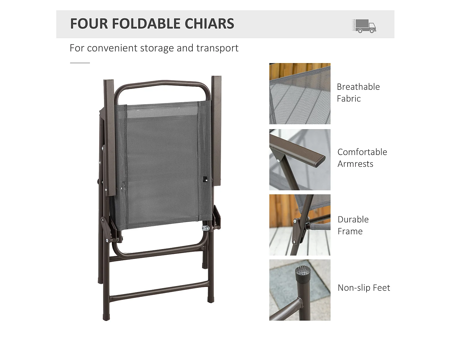Misotte 4 Seater Outdoor Dining Set Folding Mesh Chairs Round Tempered Glass Table Parasol