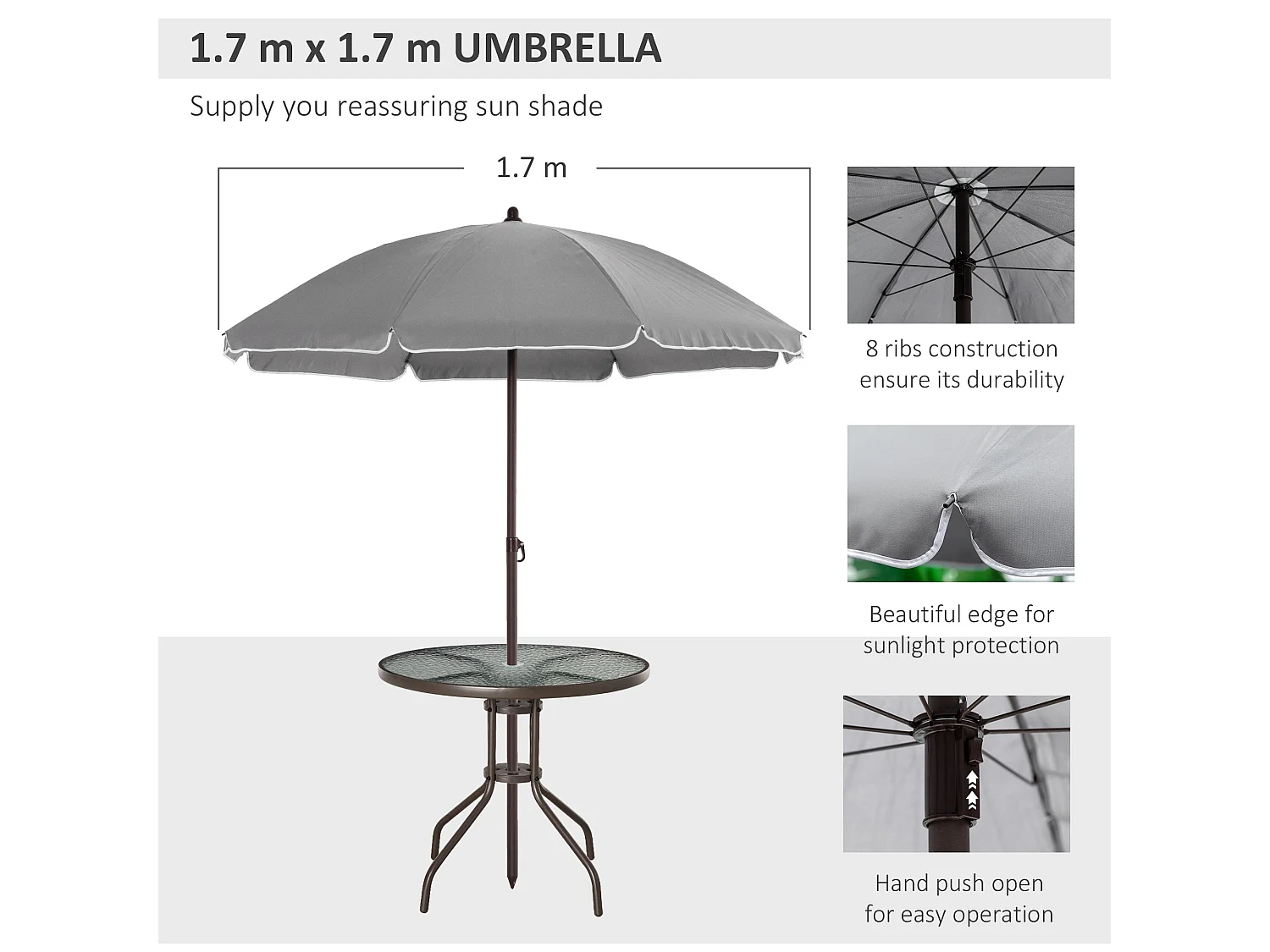Misotte 4 Seater Outdoor Dining Set Folding Mesh Chairs Round Tempered Glass Table Parasol