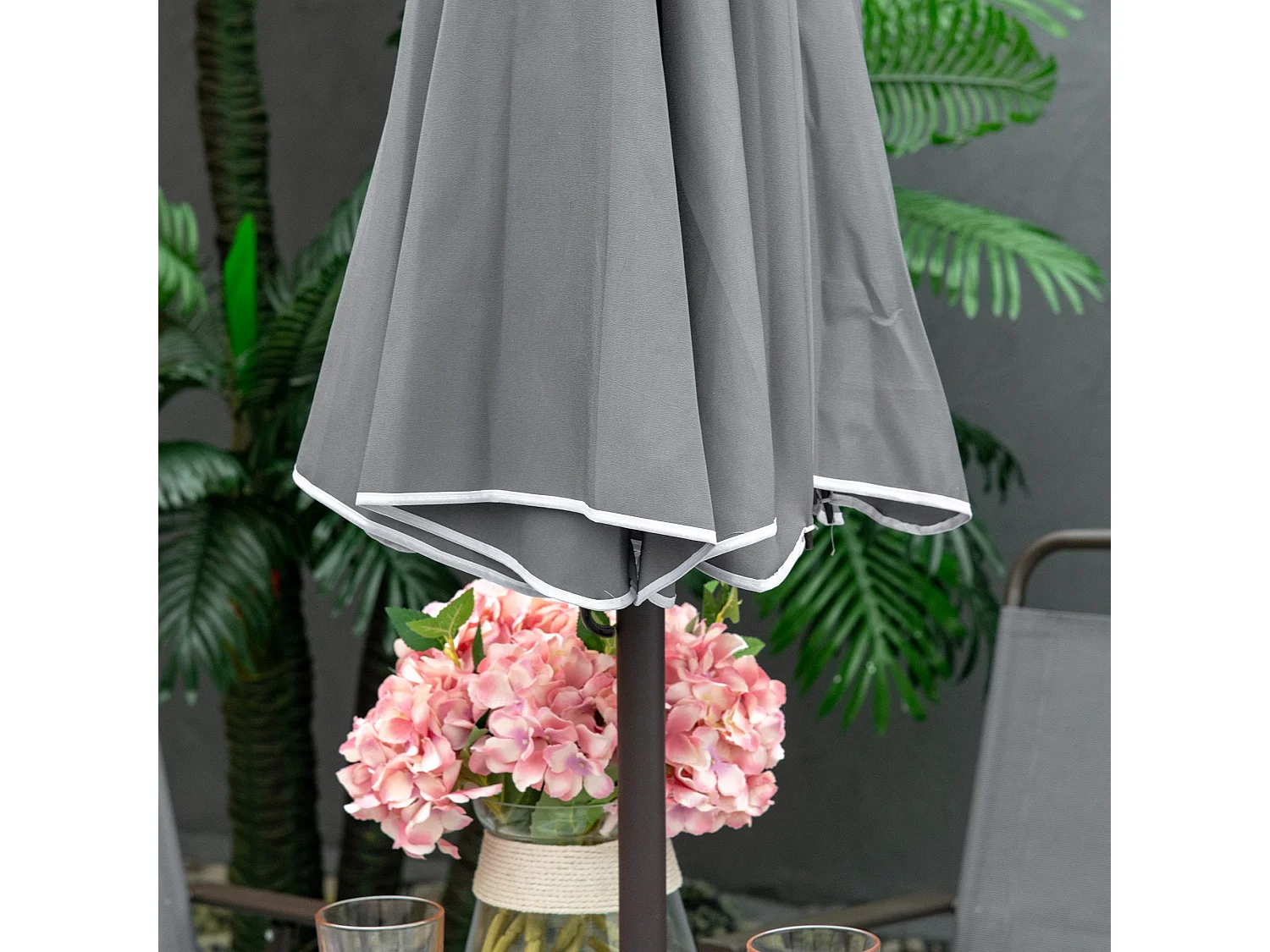 Misotte 4 Seater Outdoor Dining Set Folding Mesh Chairs Round Tempered Glass Table Parasol