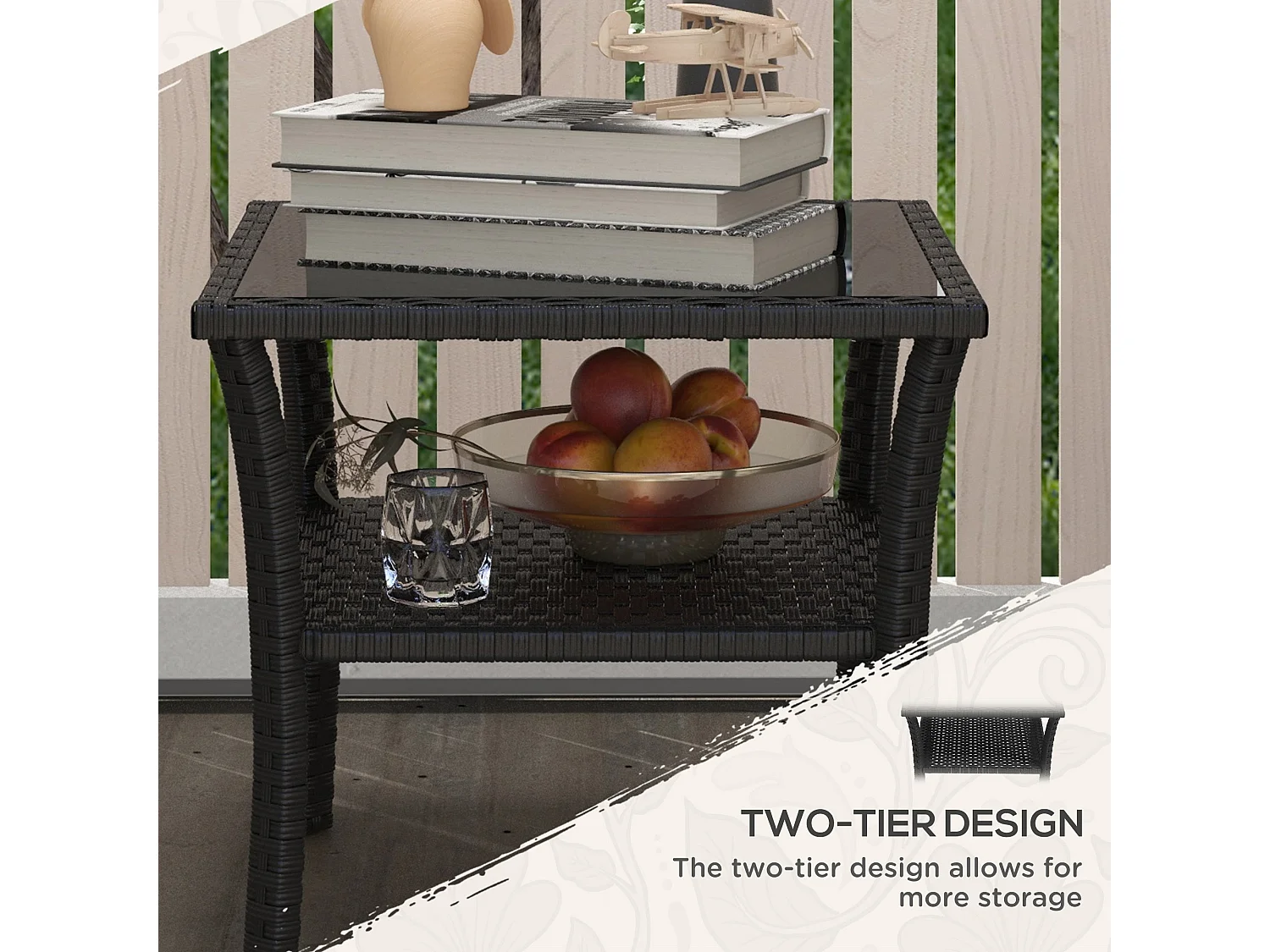 Keso 2 Tier Square Outdoor Coffee Table Black