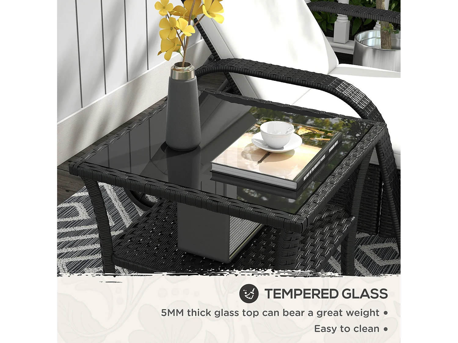 Keso 2 Tier Square Outdoor Coffee Table Black