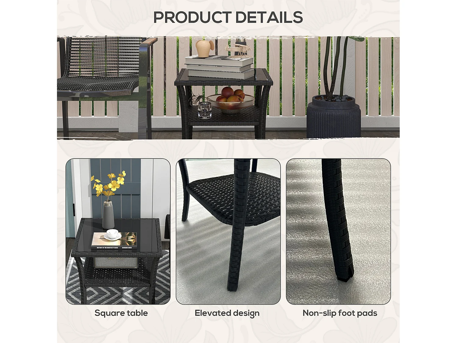 Keso 2 Tier Square Outdoor Coffee Table Black