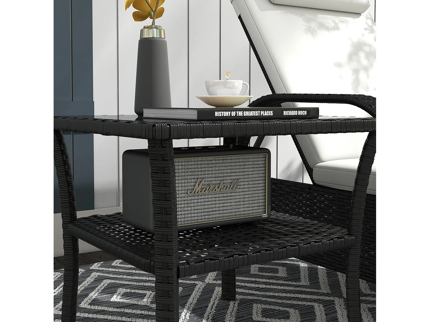 Keso 2 Tier Square Outdoor Coffee Table Black