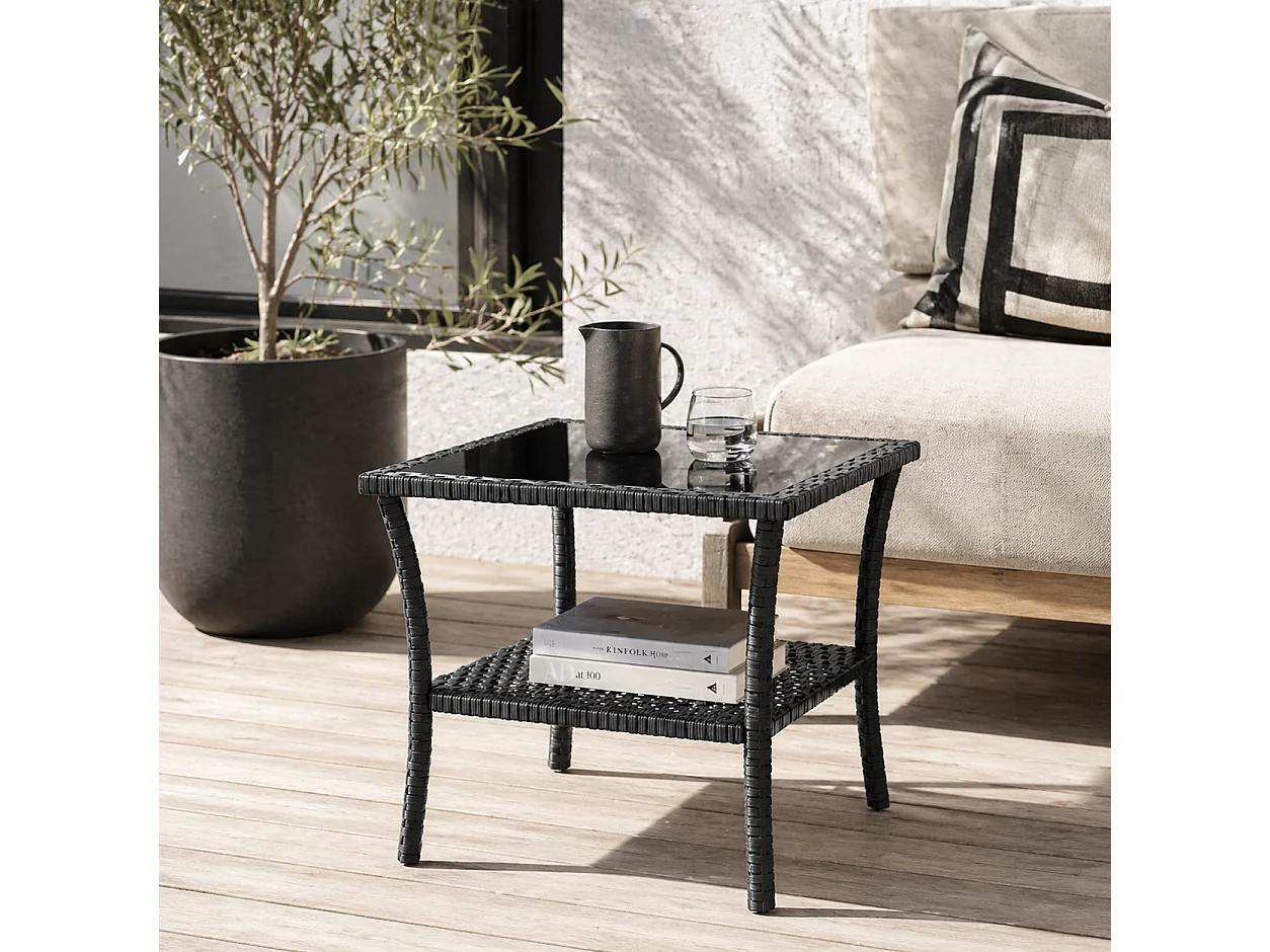 Keso 2 Tier Square Outdoor Coffee Table Black