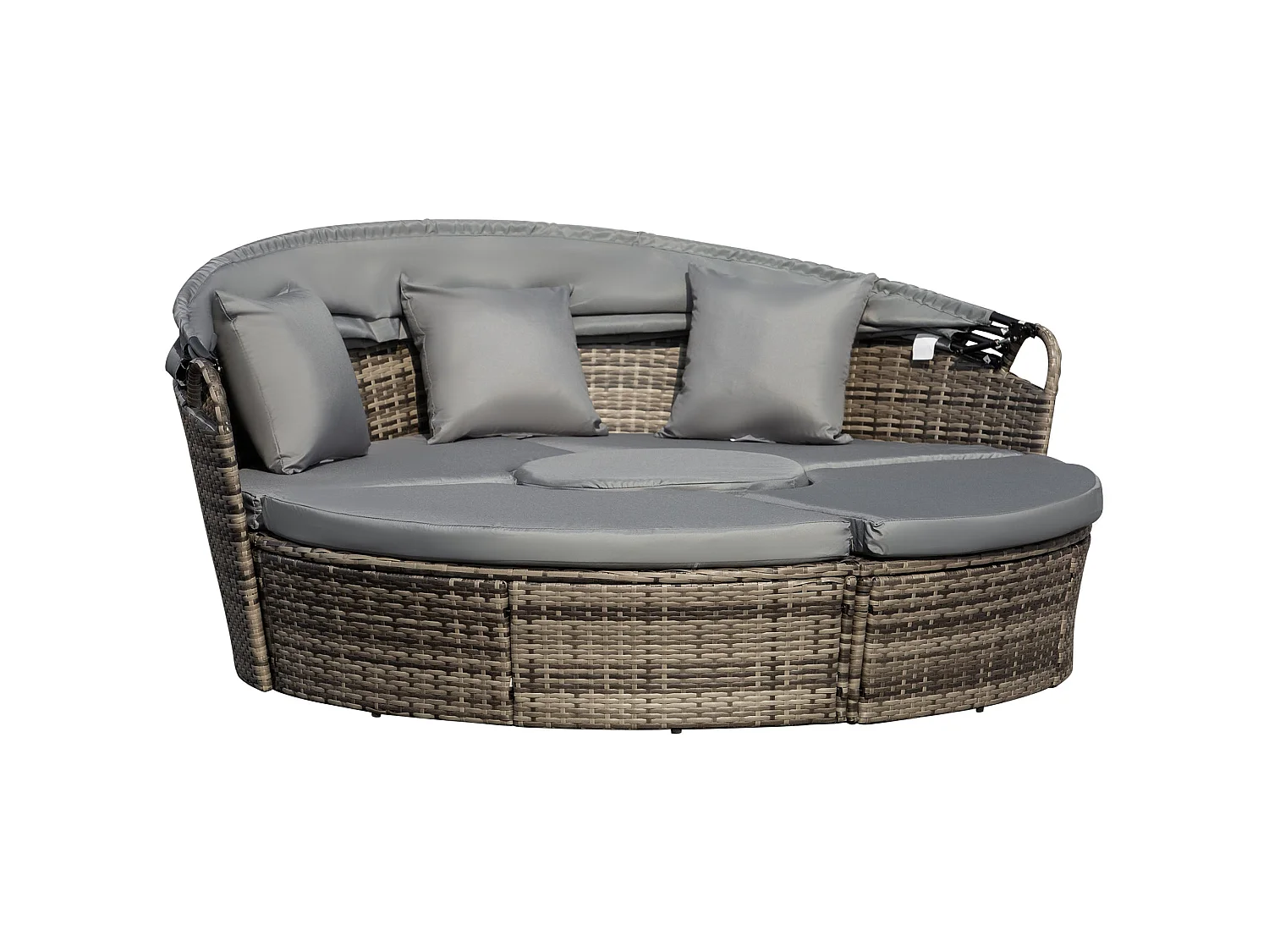 Leluri Dark Grey Round Modular Daybed with Retractable Canopy Table and Cushions