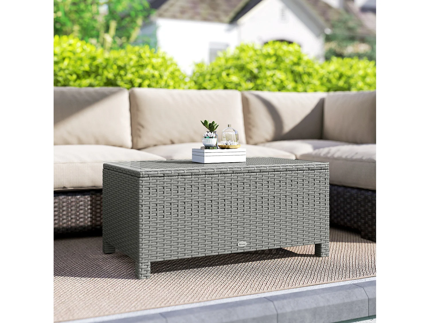 Viluno Pafi Light Grey Rattan Outdoor Coffee Table with 5mm Glass Top
