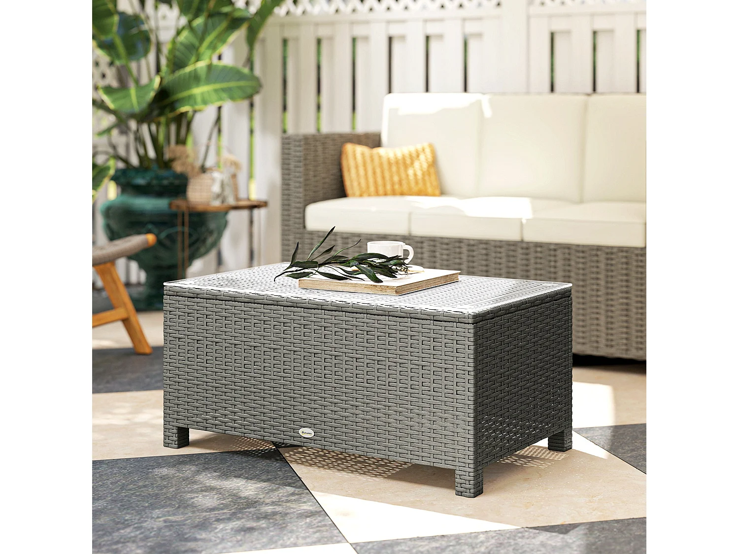 Viluno Pafi Light Grey Rattan Outdoor Coffee Table with 5mm Glass Top