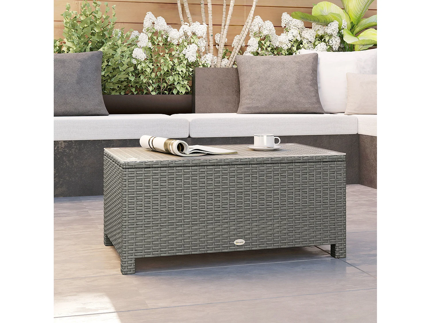 Viluno Pafi Light Grey Rattan Outdoor Coffee Table with 5mm Glass Top