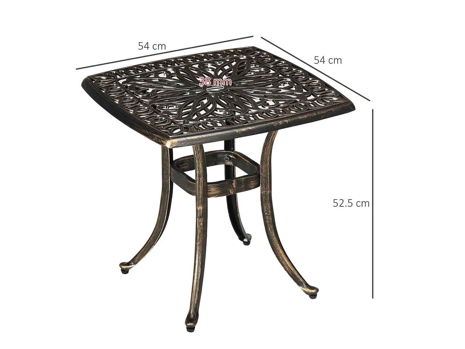 Mave Cast Aluminium Bronze Patio Side Table with Central Umbrella Hole