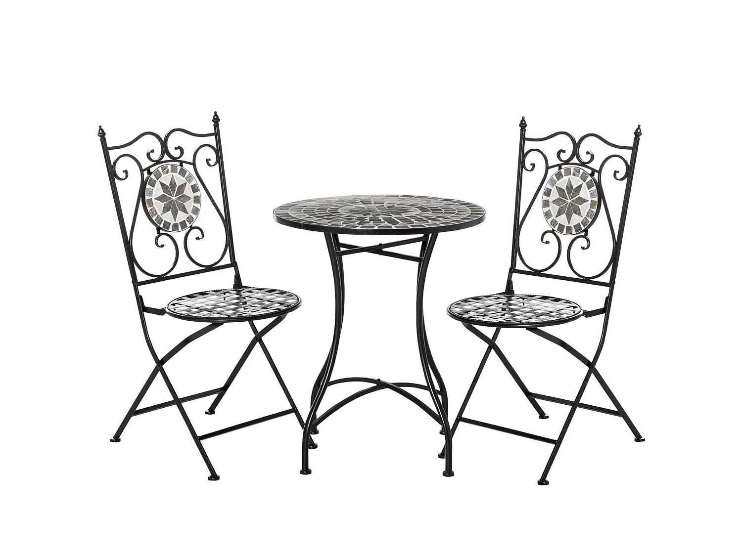 Lilera 3 Piece Grey Mosaic Tile Bistro Set with Folding Metal Chairs