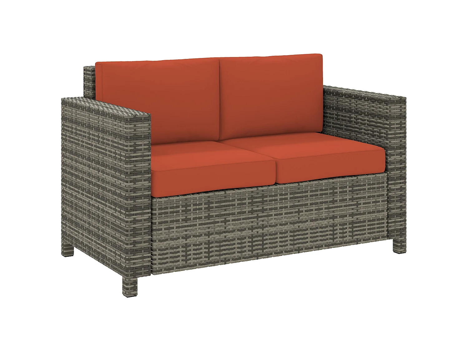 Filu 2 Seater Grey Rattan Outdoor Sofa with Orange Cushions