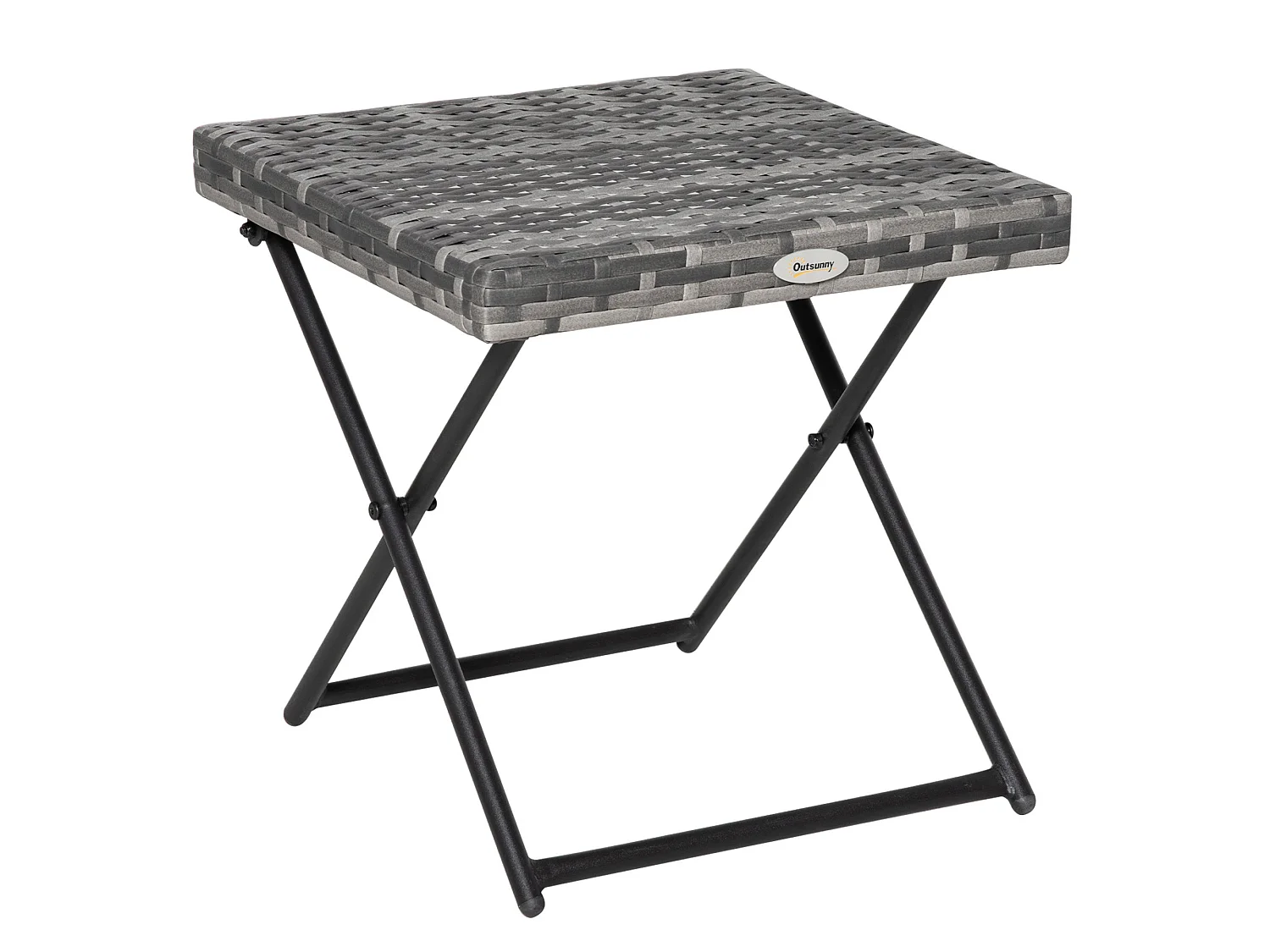 Tasaso Grey Faux Rattan Square Folding Side Table Steel Frame
