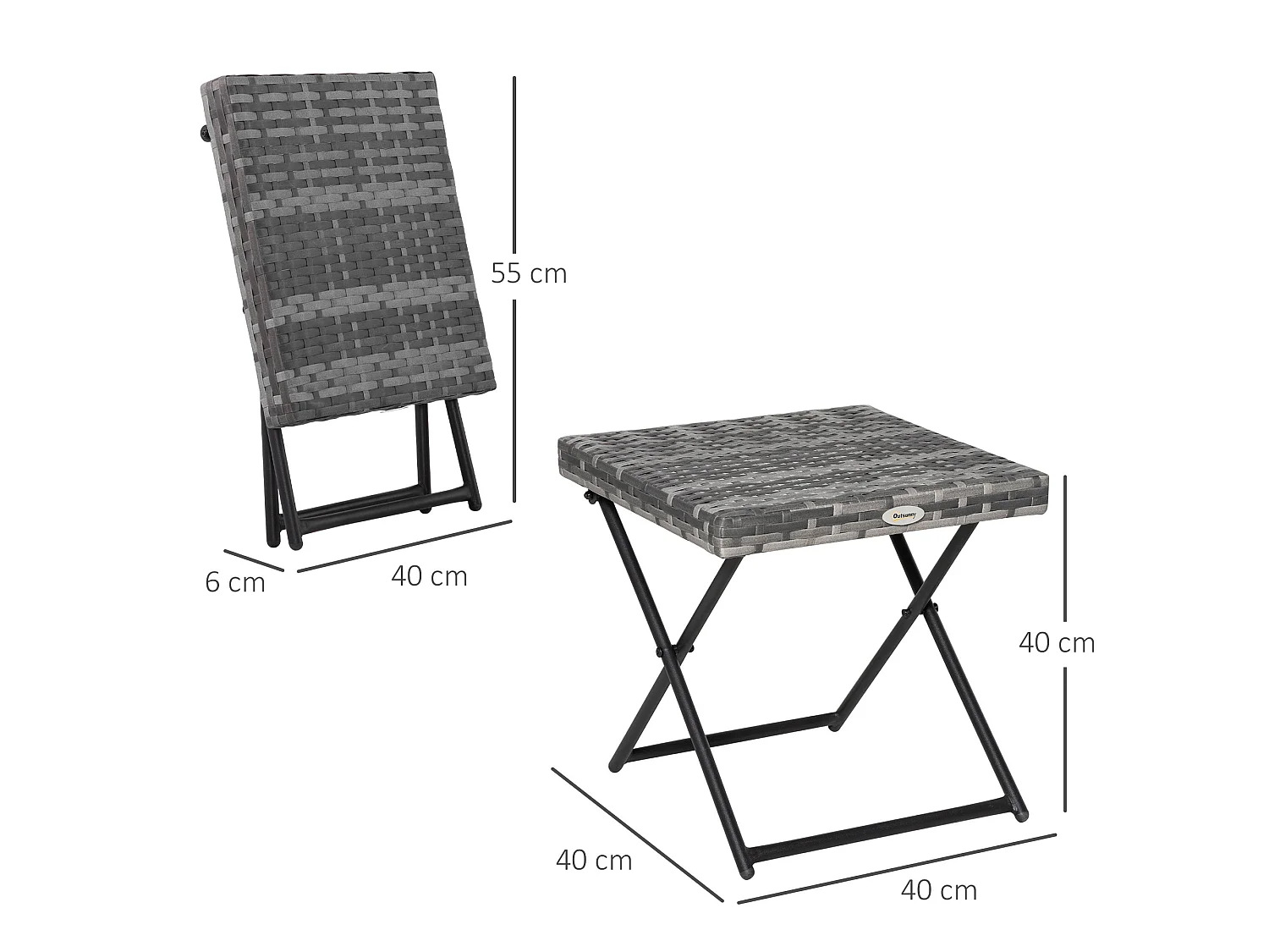 Tasaso Grey Faux Rattan Square Folding Side Table Steel Frame