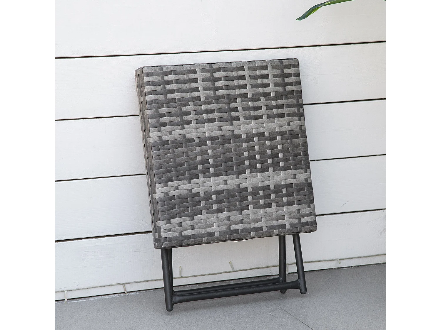 Tasaso Grey Faux Rattan Square Folding Side Table Steel Frame