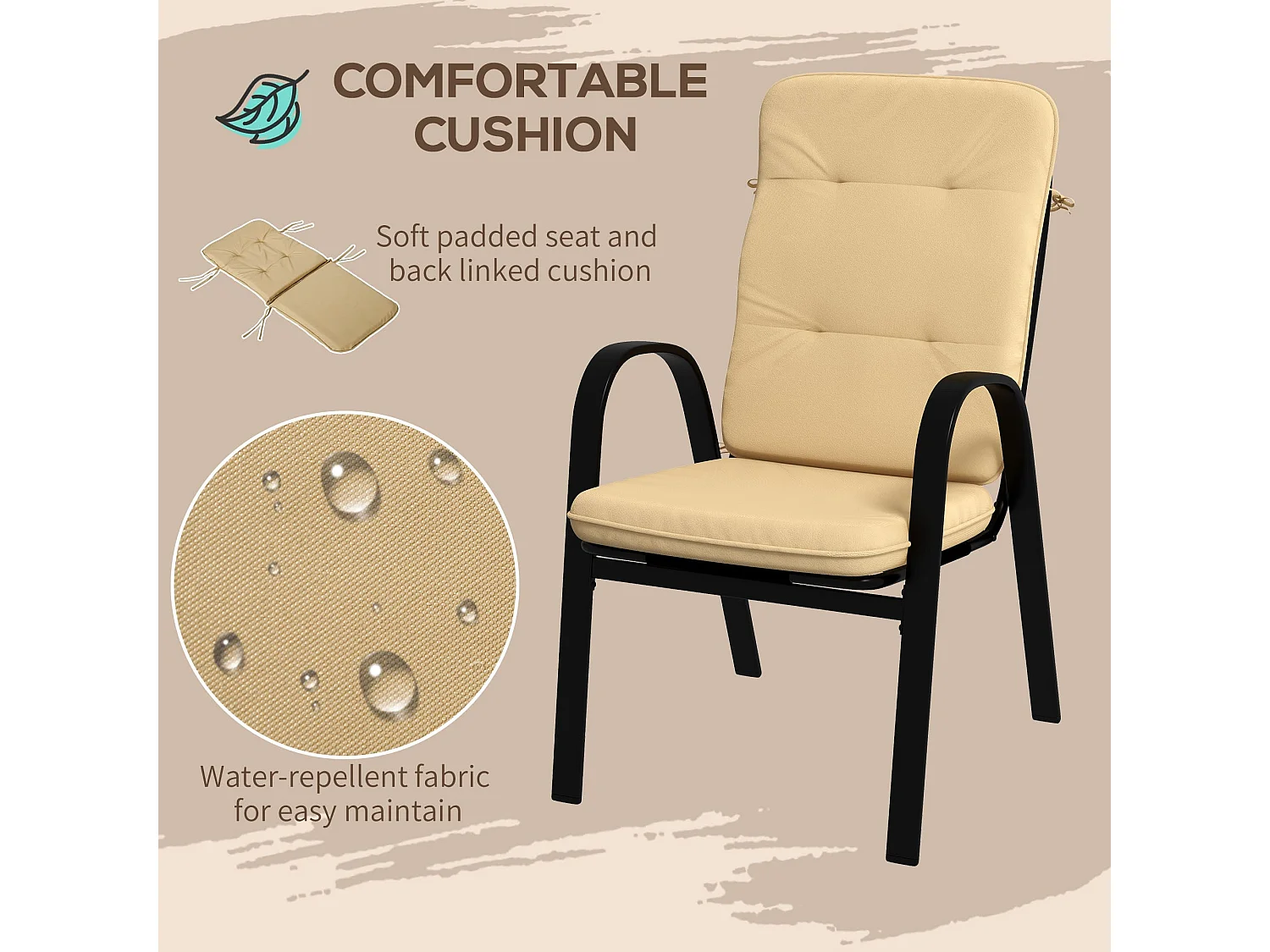 Sukeco Luve 4 Seater Cream Square Outdoor Dining Set with Tempered Glass and Parasol Hole