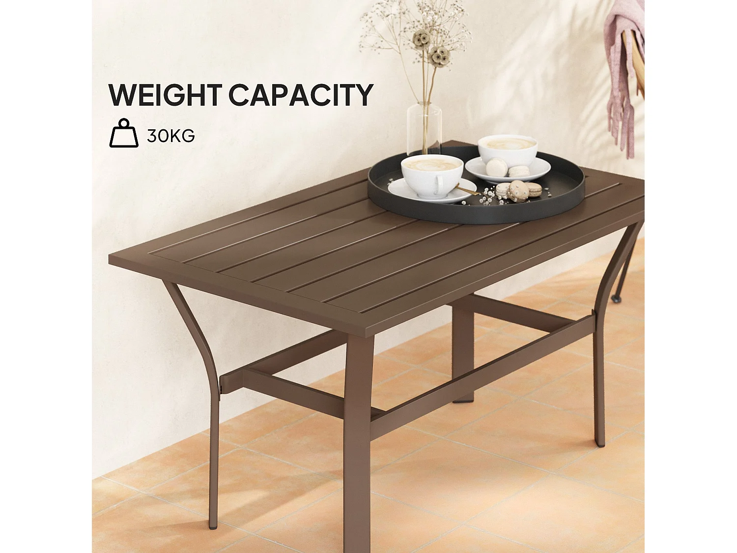 Dosu Yoba Outdoor Rectangular Coffee Table Brown Metal Frame with Slatted Wooden Top