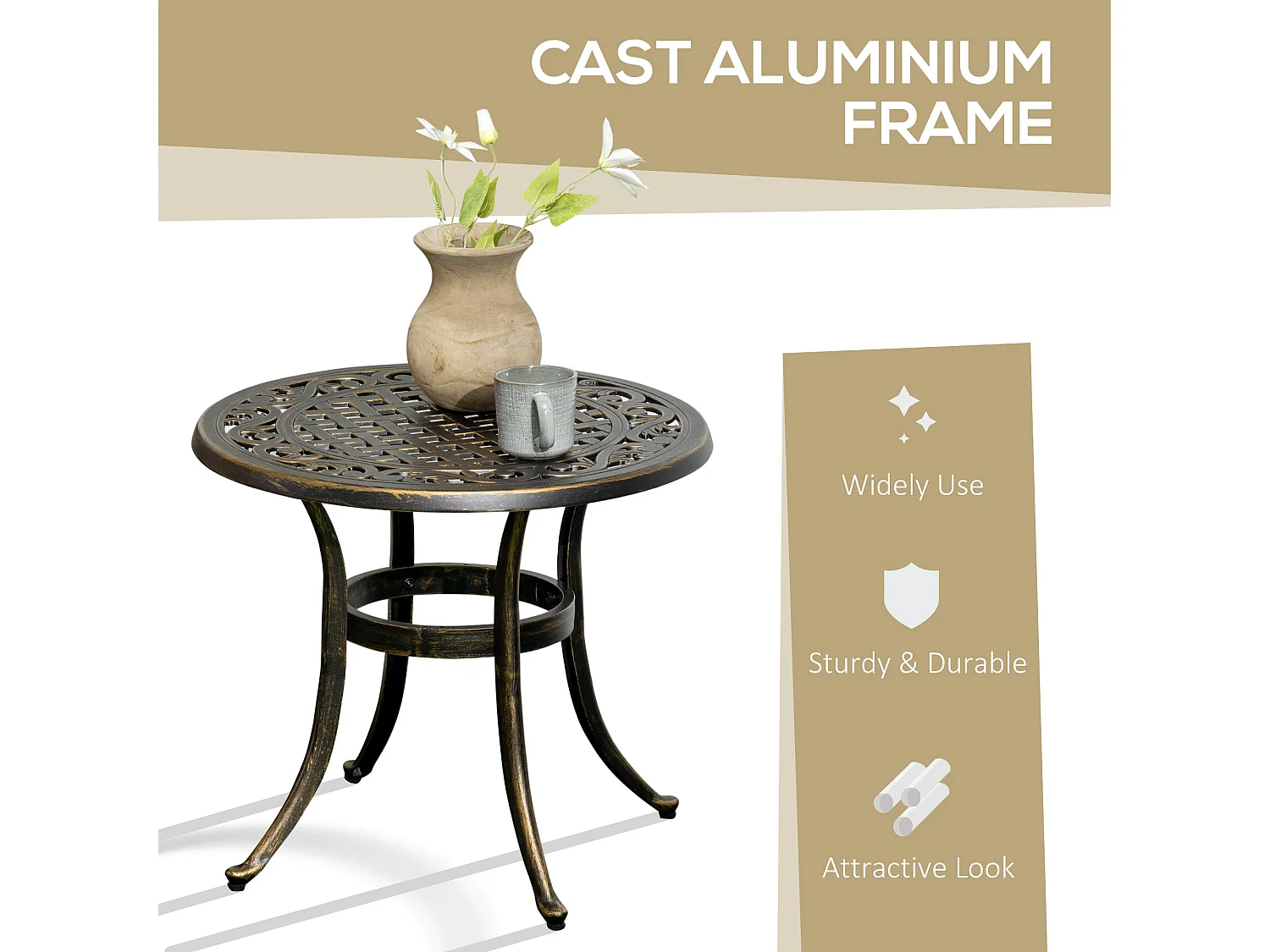 Sani Cast Aluminium Bronze Outdoor Side Table 60cm with Adjustable Anti Slip Feet