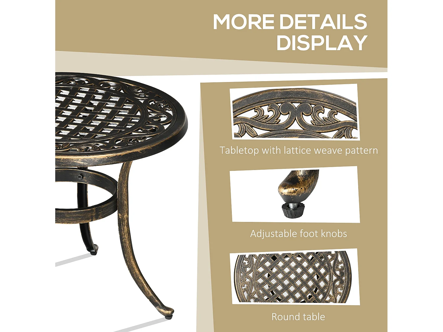 Sani Cast Aluminium Bronze Outdoor Side Table 60cm with Adjustable Anti Slip Feet