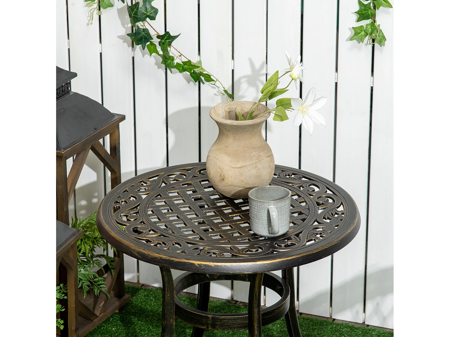 Sani Cast Aluminium Bronze Outdoor Side Table 60cm with Adjustable Anti Slip Feet