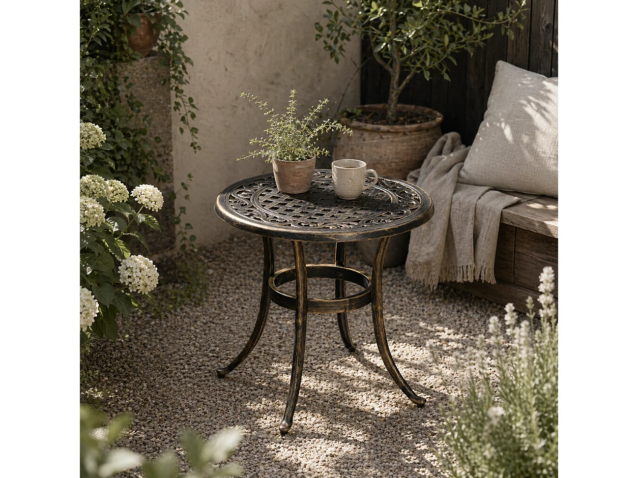 Sani Cast Aluminium Bronze Outdoor Side Table 60cm with Adjustable Anti Slip Feet