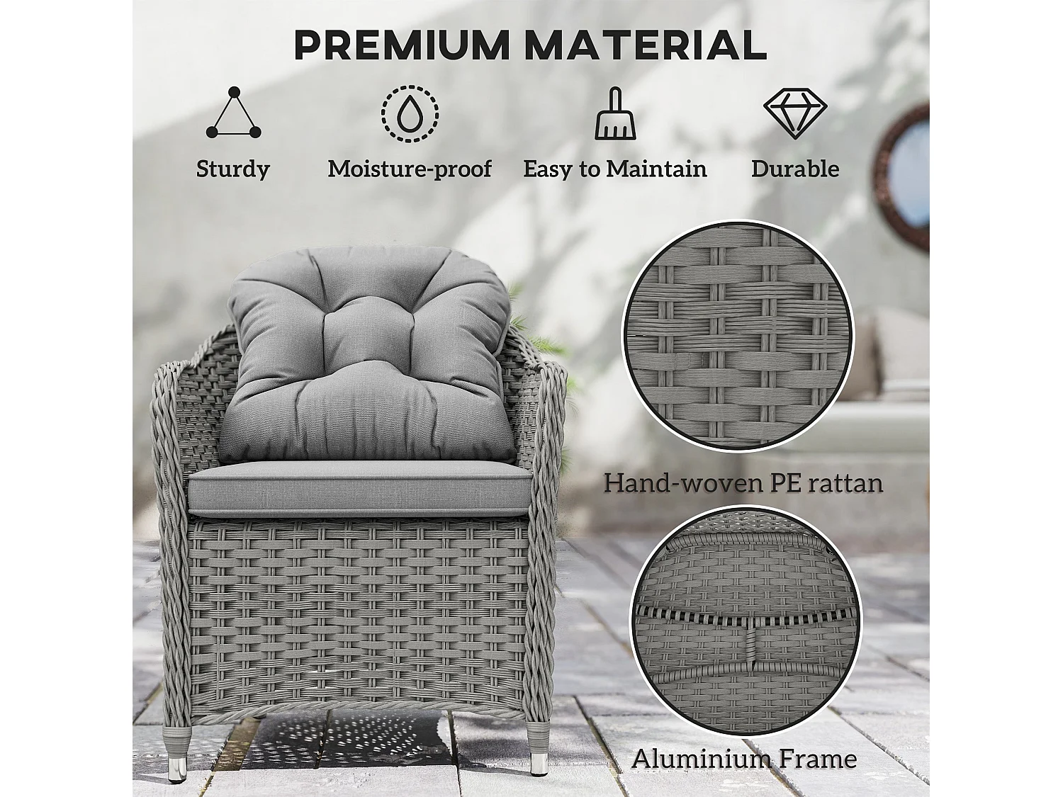 Bami Light Grey Rattan 6 Seater Outdoor Dining Set with Rectangular Tempered Glass Table