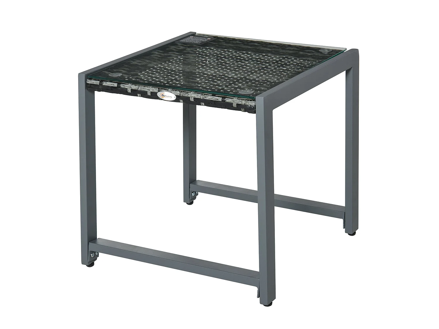 Visano Grey Rattan Outdoor Side Table with Tempered Glass Top