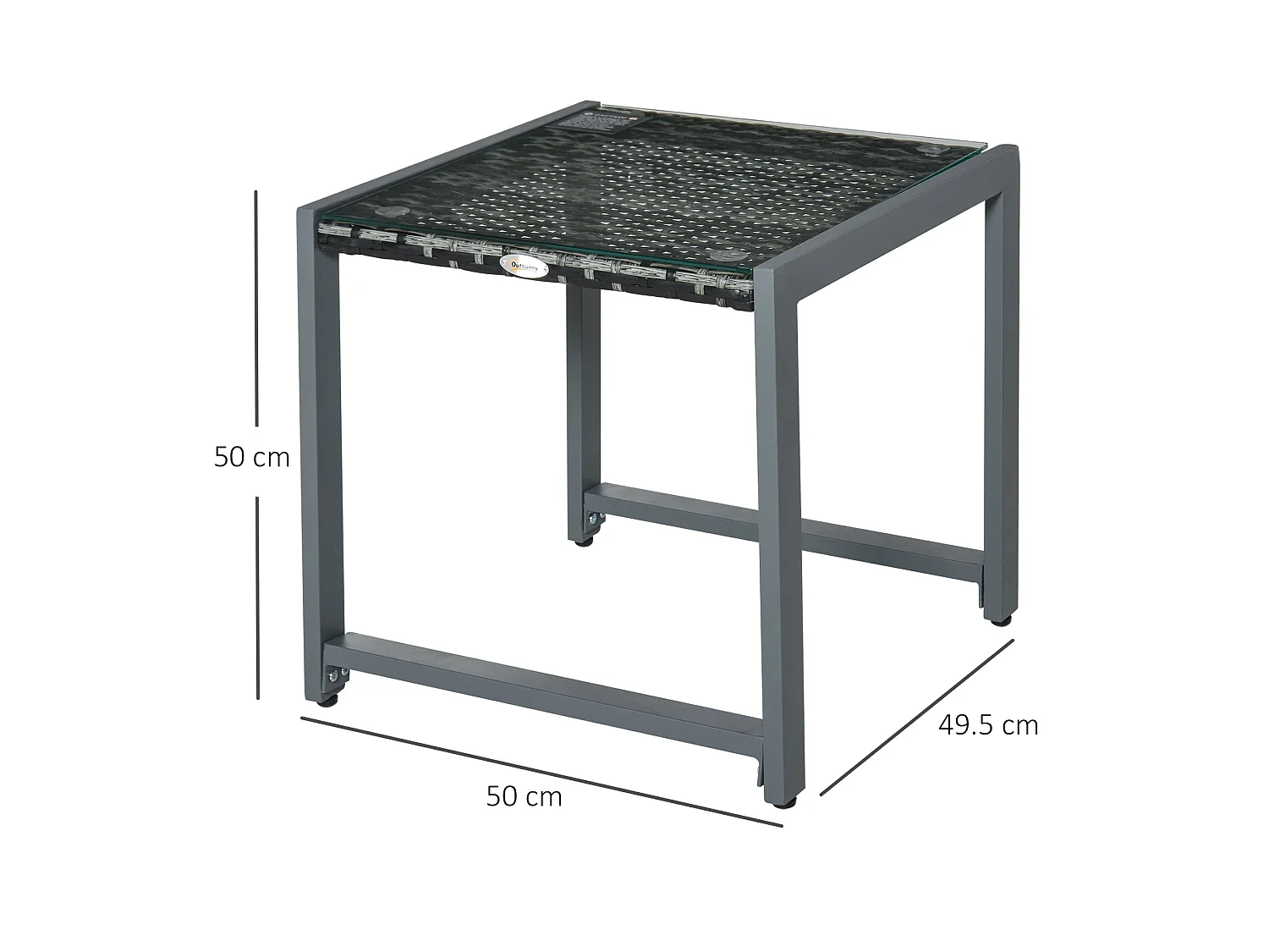Visano Grey Rattan Outdoor Side Table with Tempered Glass Top