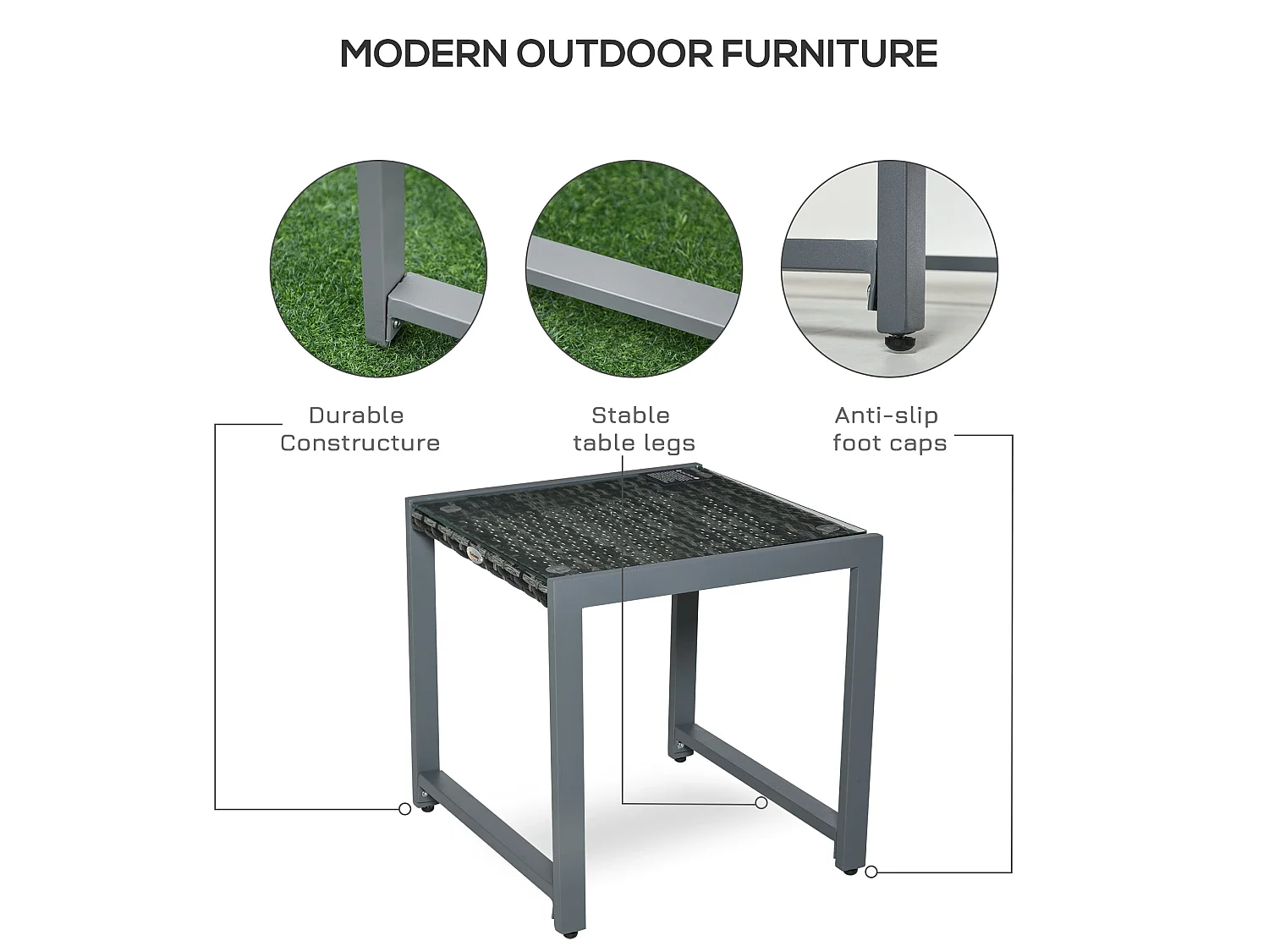 Visano Grey Rattan Outdoor Side Table with Tempered Glass Top