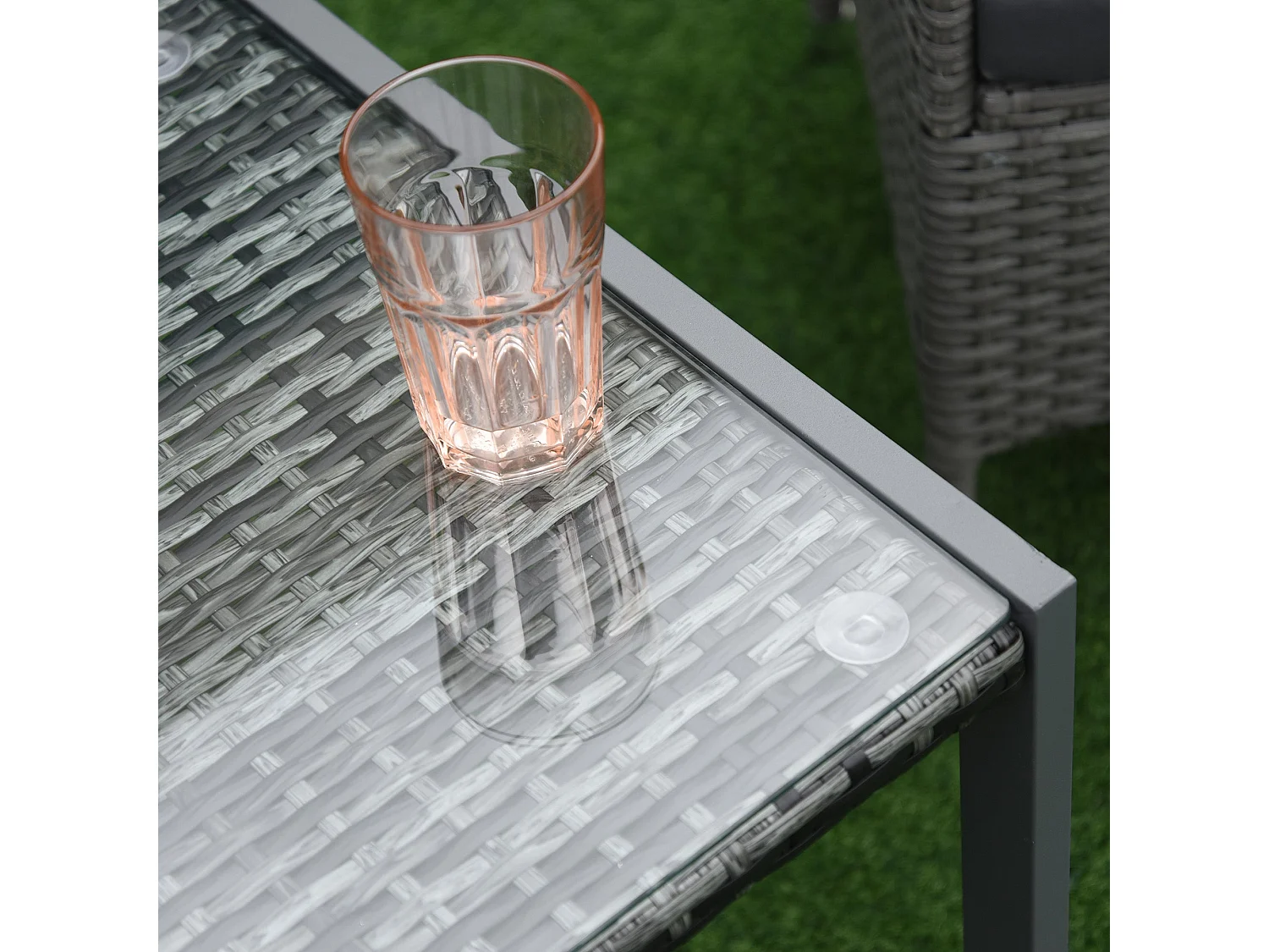Visano Grey Rattan Outdoor Side Table with Tempered Glass Top