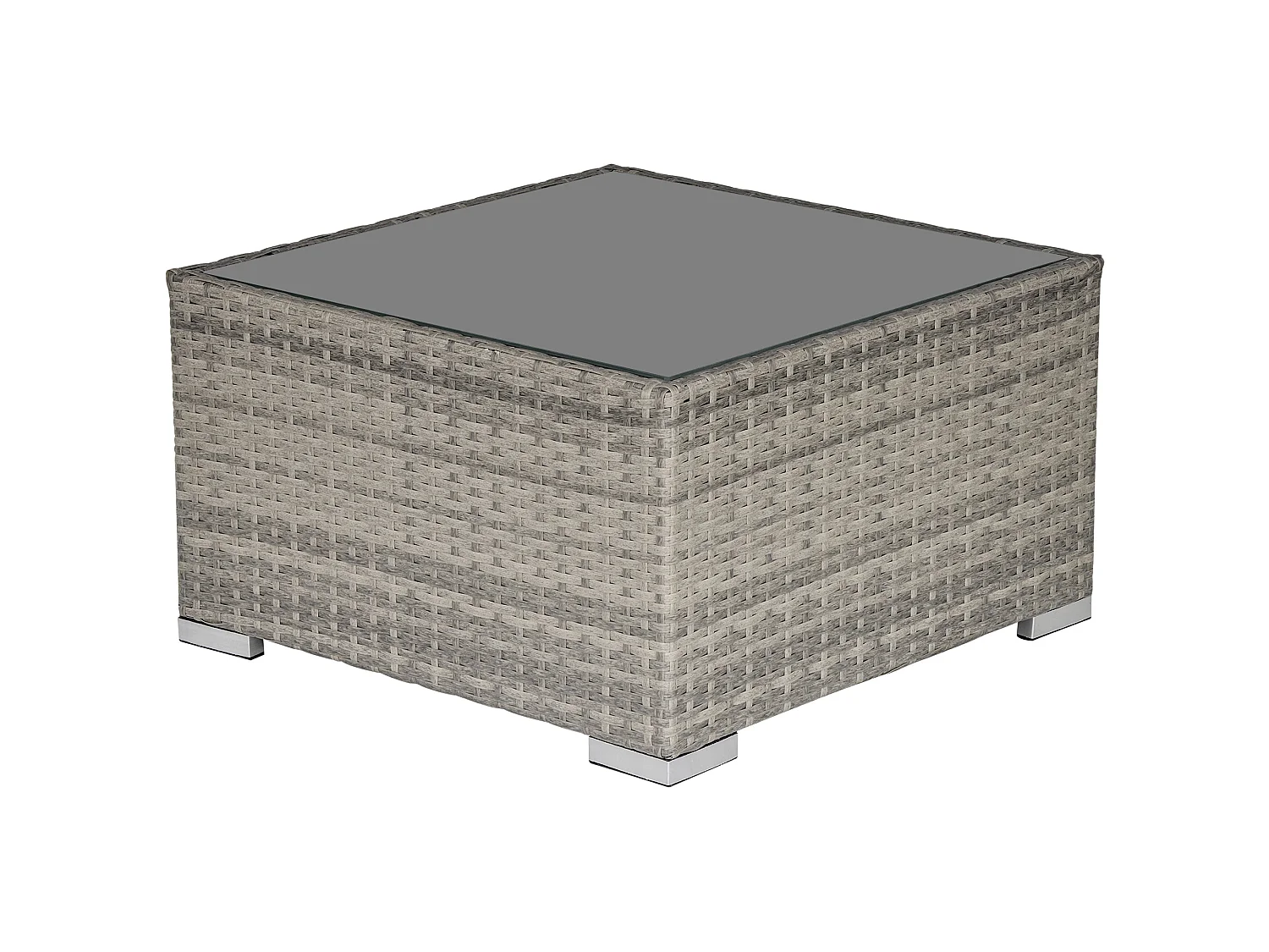 Vimito Light Grey Rattan Square Outdoor Side Table with Glass Top