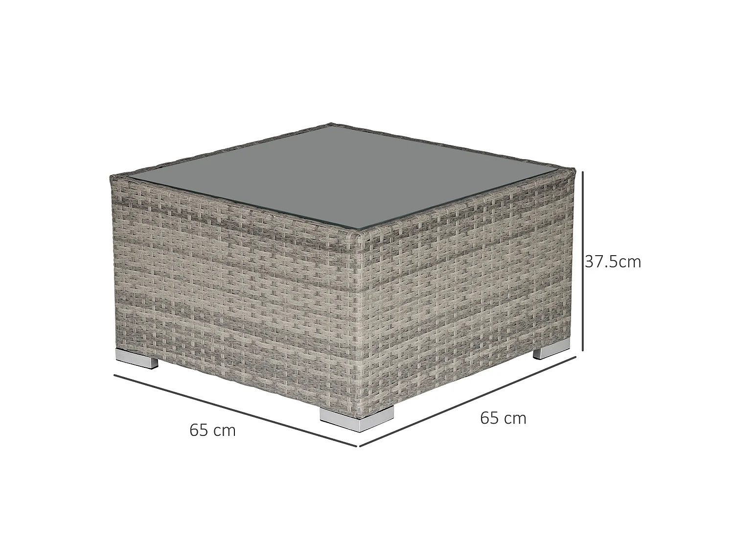 Vimito Light Grey Rattan Square Outdoor Side Table with Glass Top