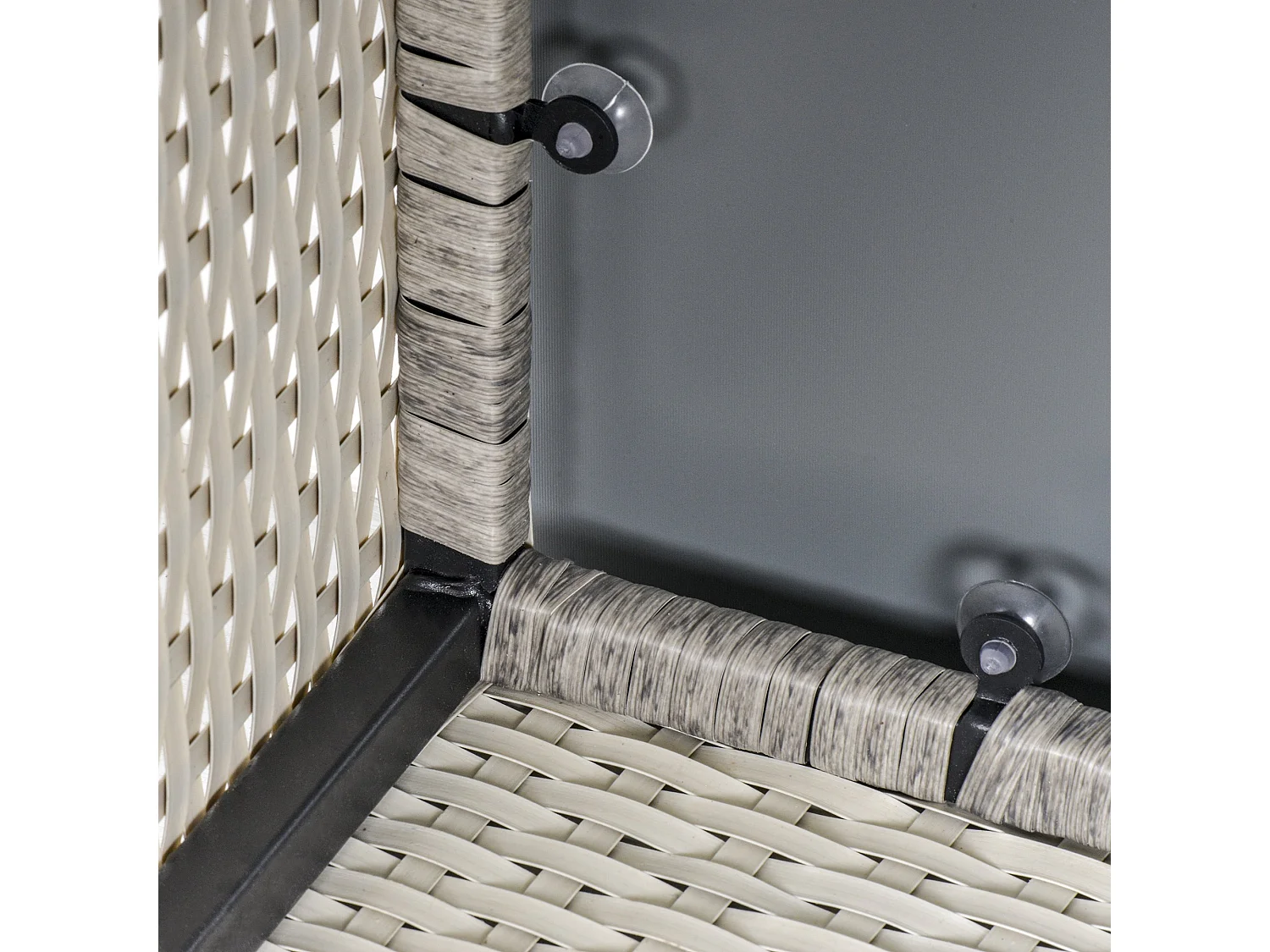 Vimito Light Grey Rattan Square Outdoor Side Table with Glass Top