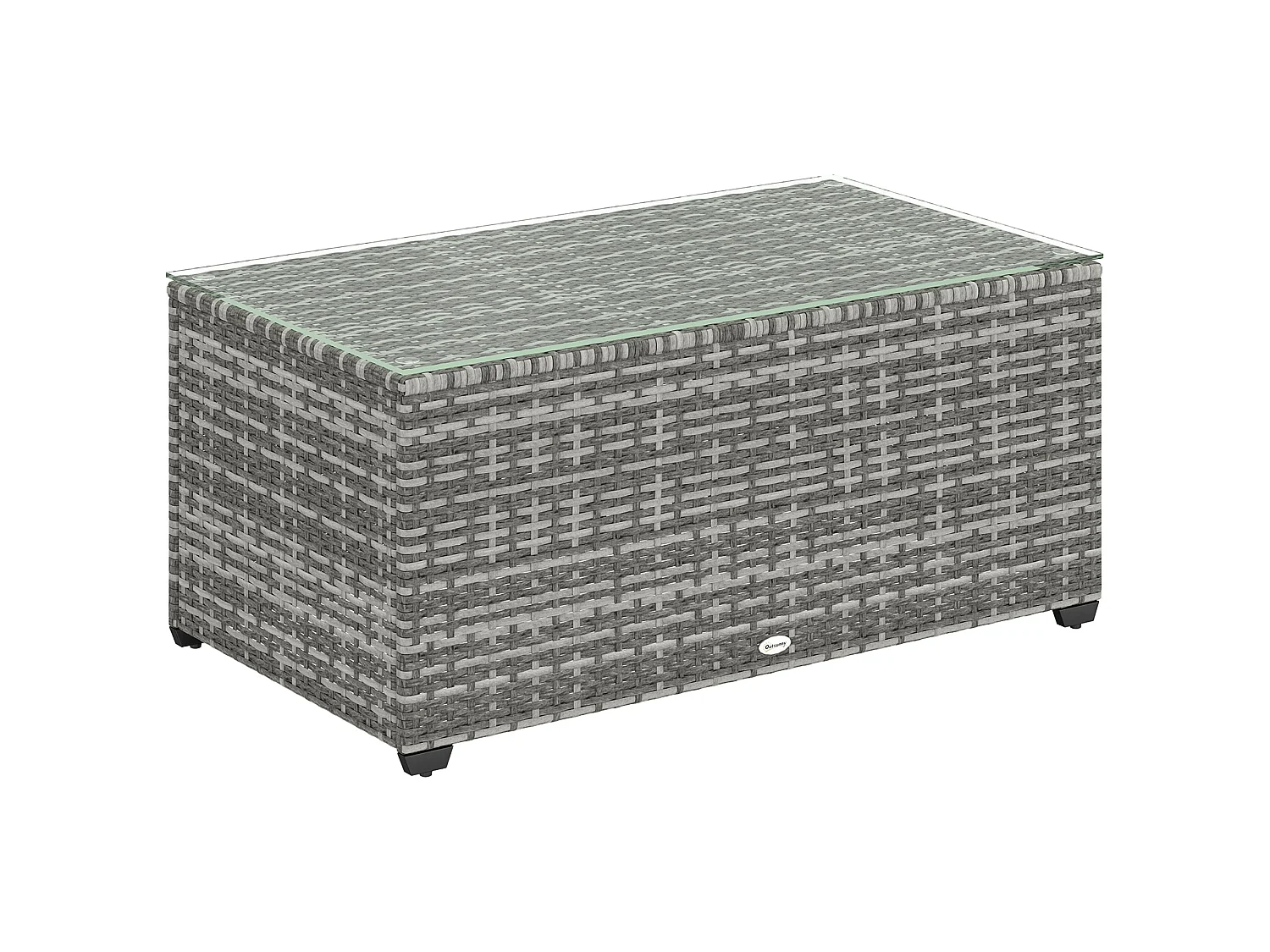 Vimi 90cm Rectangular Rattan Side Table Light Grey Tempered Glass Top