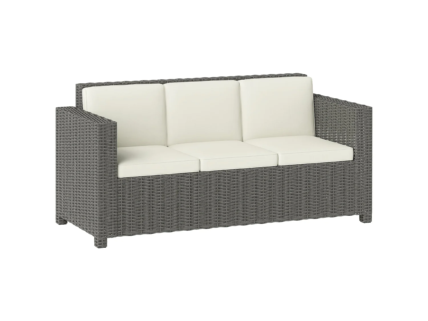 Necolo 3 Seater Outdoor Rattan Sofa Light Grey Rattan with Cream Cushions