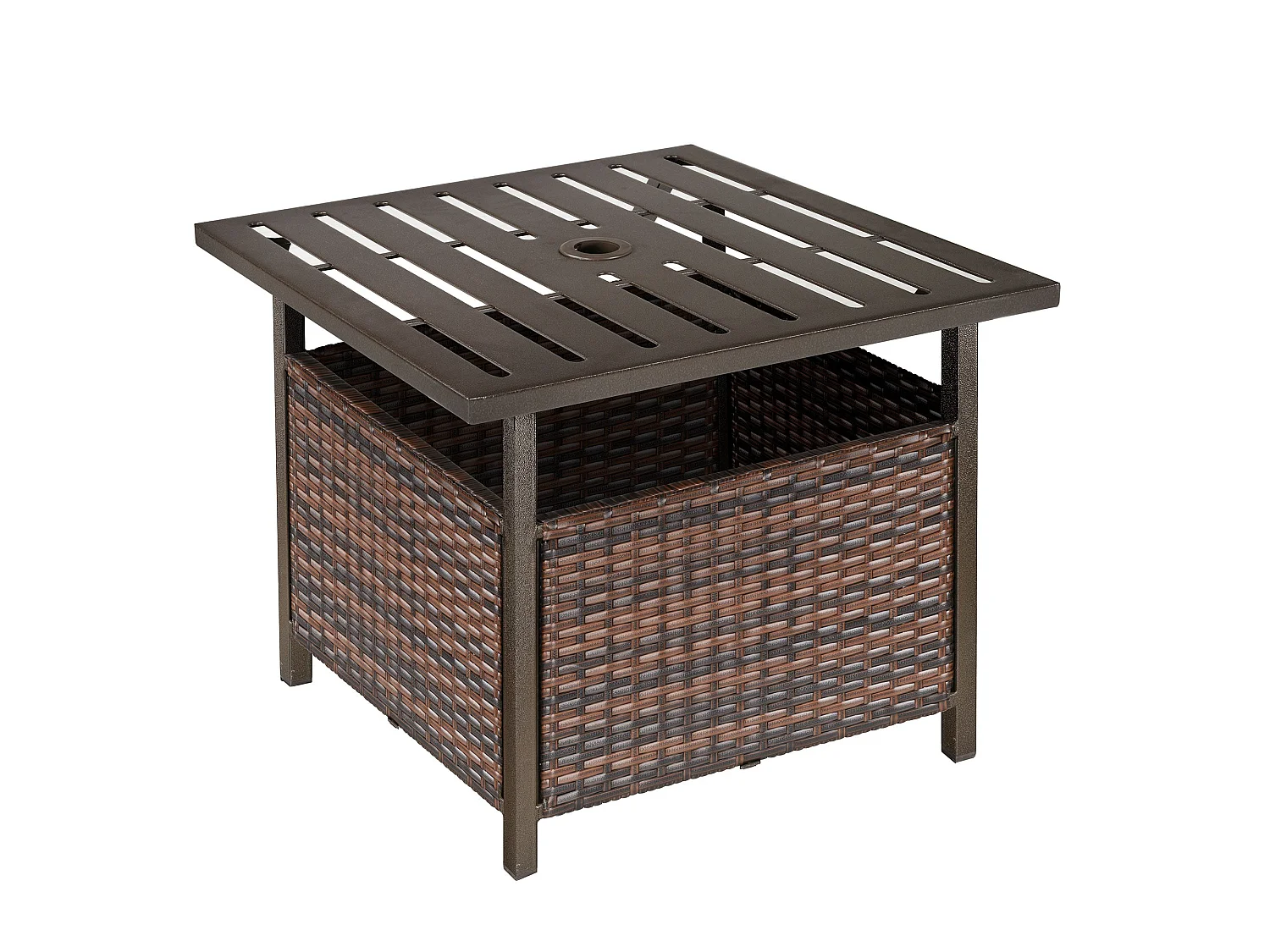 Lalema Brown Rattan Square Outdoor Coffee Table with Umbrella Hole
