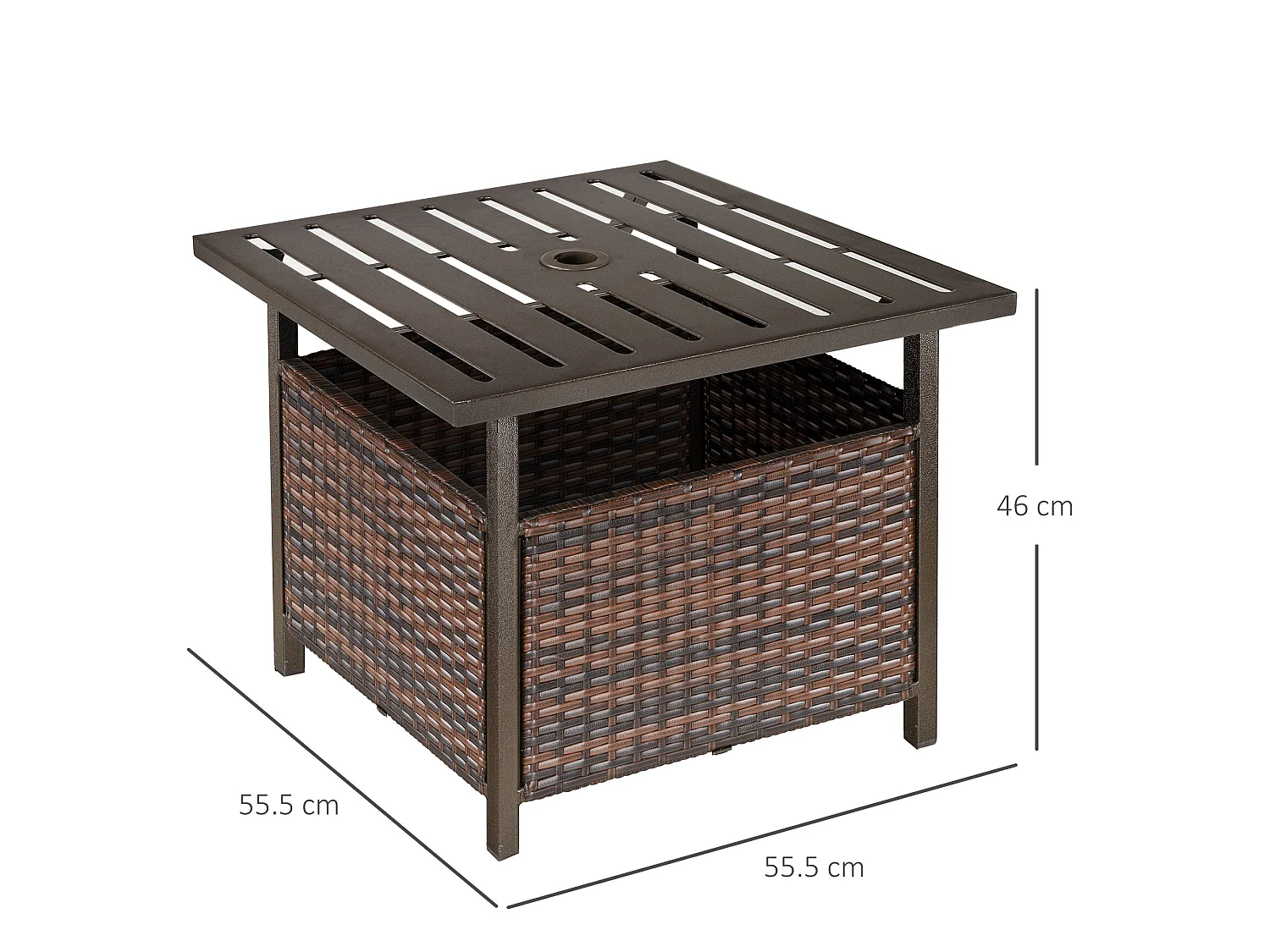 Lalema Brown Rattan Square Outdoor Coffee Table with Umbrella Hole