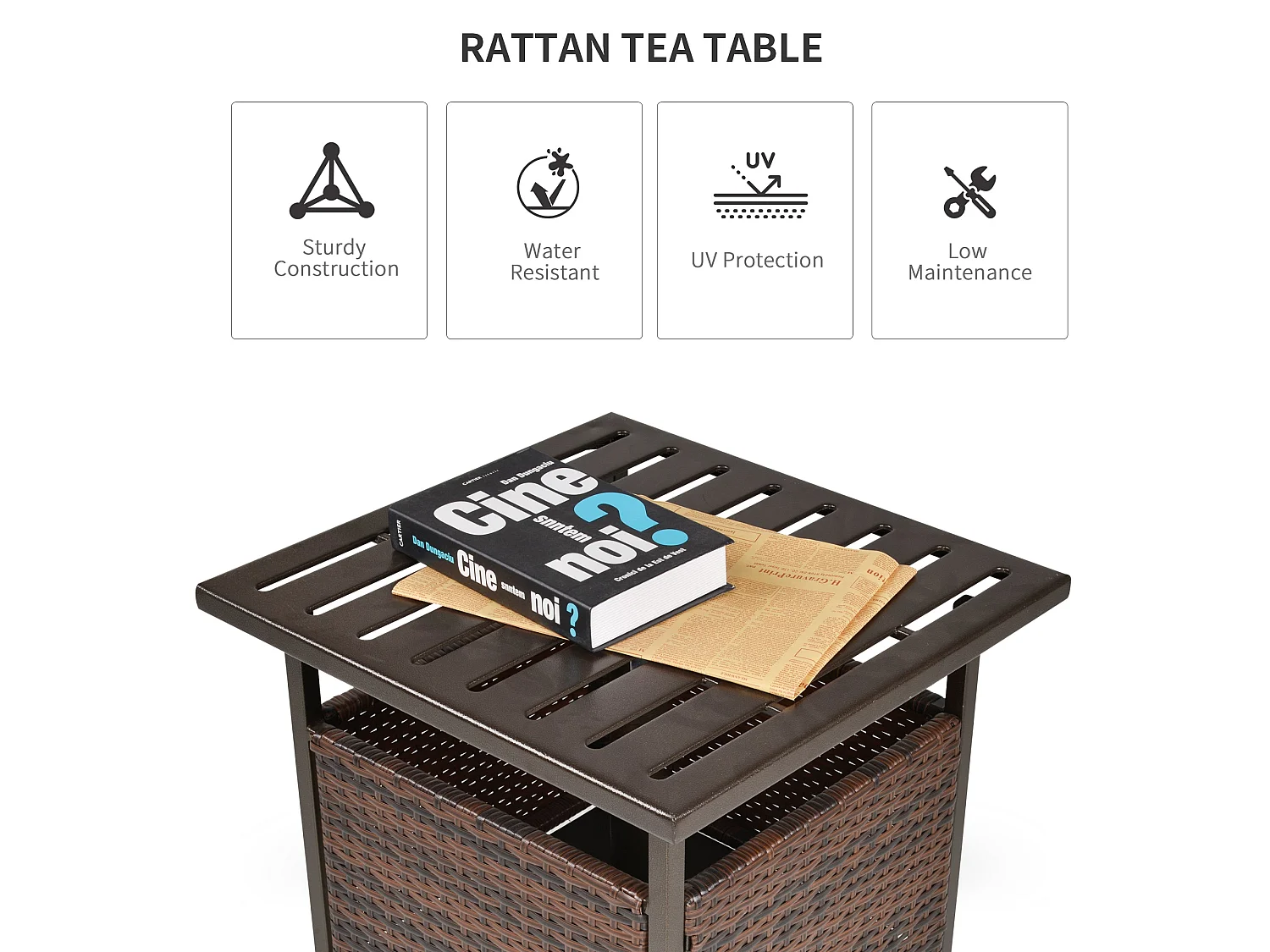 Lalema Brown Rattan Square Outdoor Coffee Table with Umbrella Hole