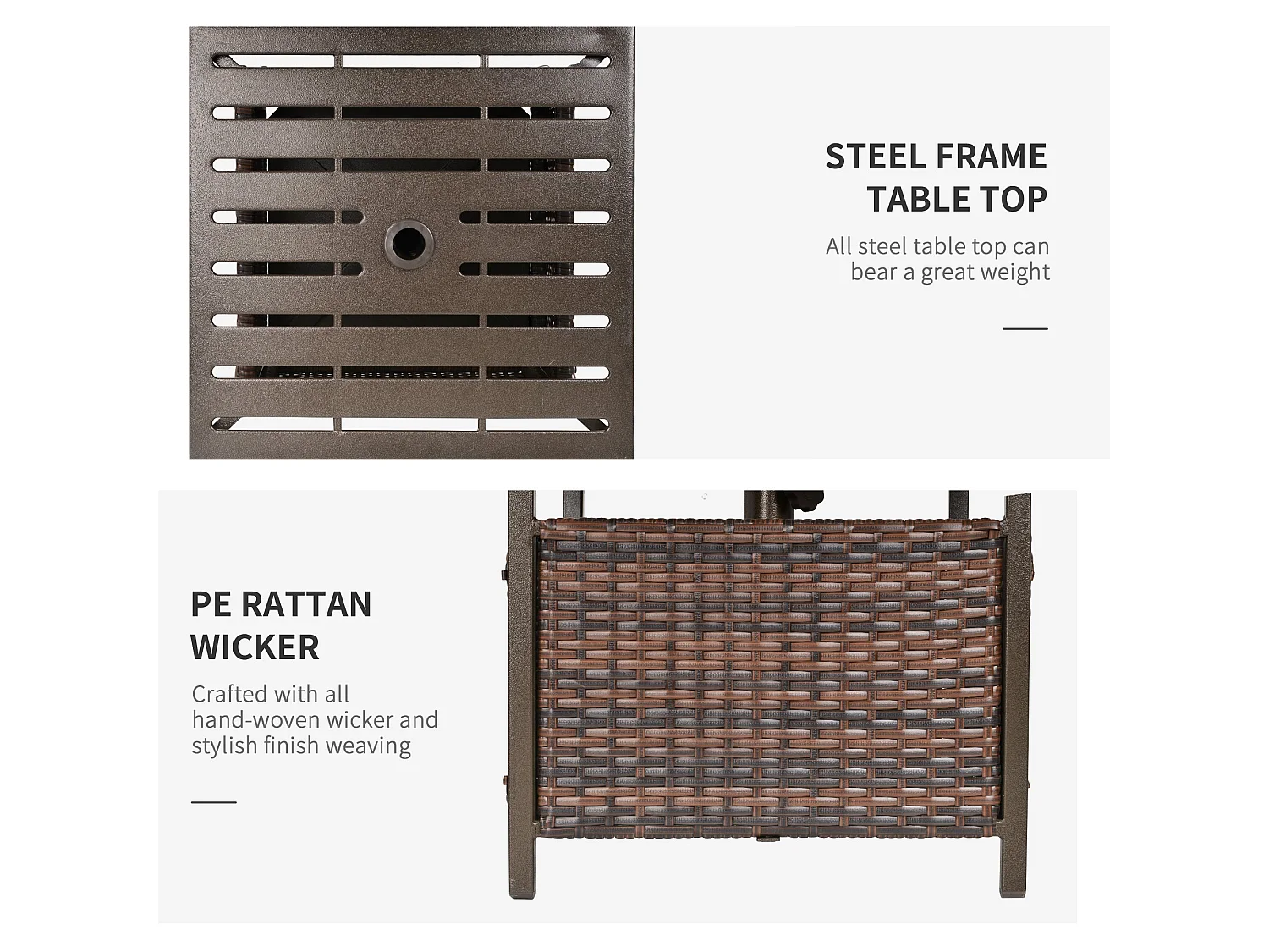 Lalema Brown Rattan Square Outdoor Coffee Table with Umbrella Hole